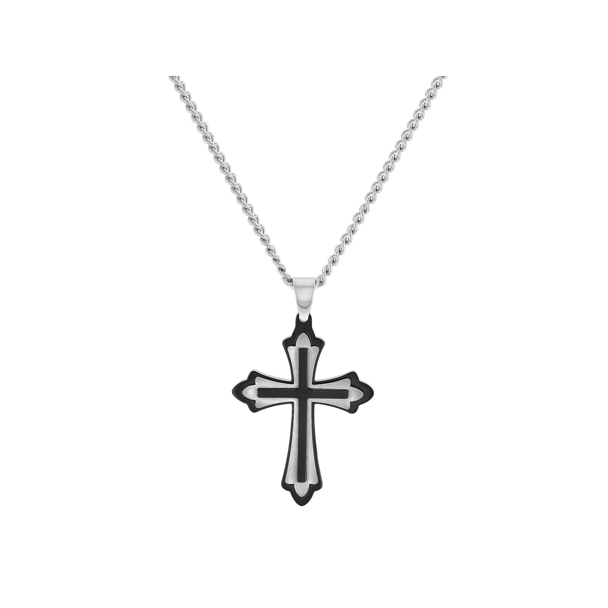 Steel Nation Men's Black Ion-Plated Stainless Steel Ornate Cross Pendant Necklace, Size: 24", Two Tone Product Image