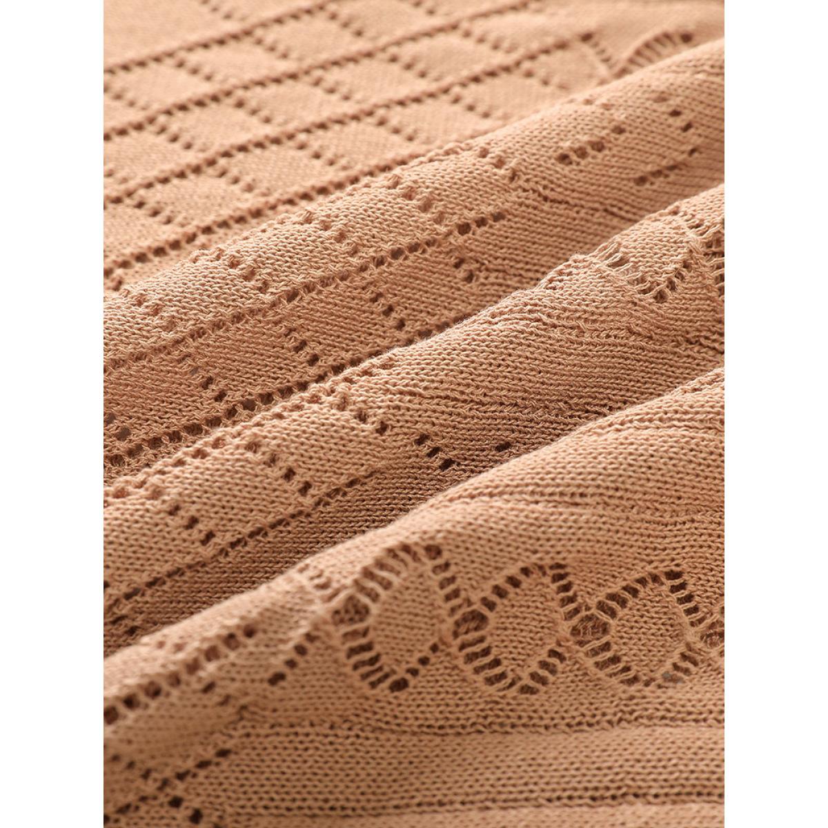 Plus Size Geometric Hollow Out Button Up Cardigan Tan Women Casual Loose Long Sleeve Everyday Cardigans BloomChic 18-20/2X Product Image