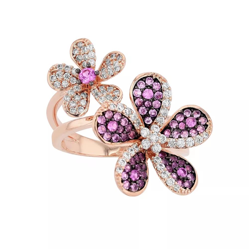 18k Rose Gold Over Silver Pink & White Cubic Zirconia Floral Ring, Women's,  Product Image
