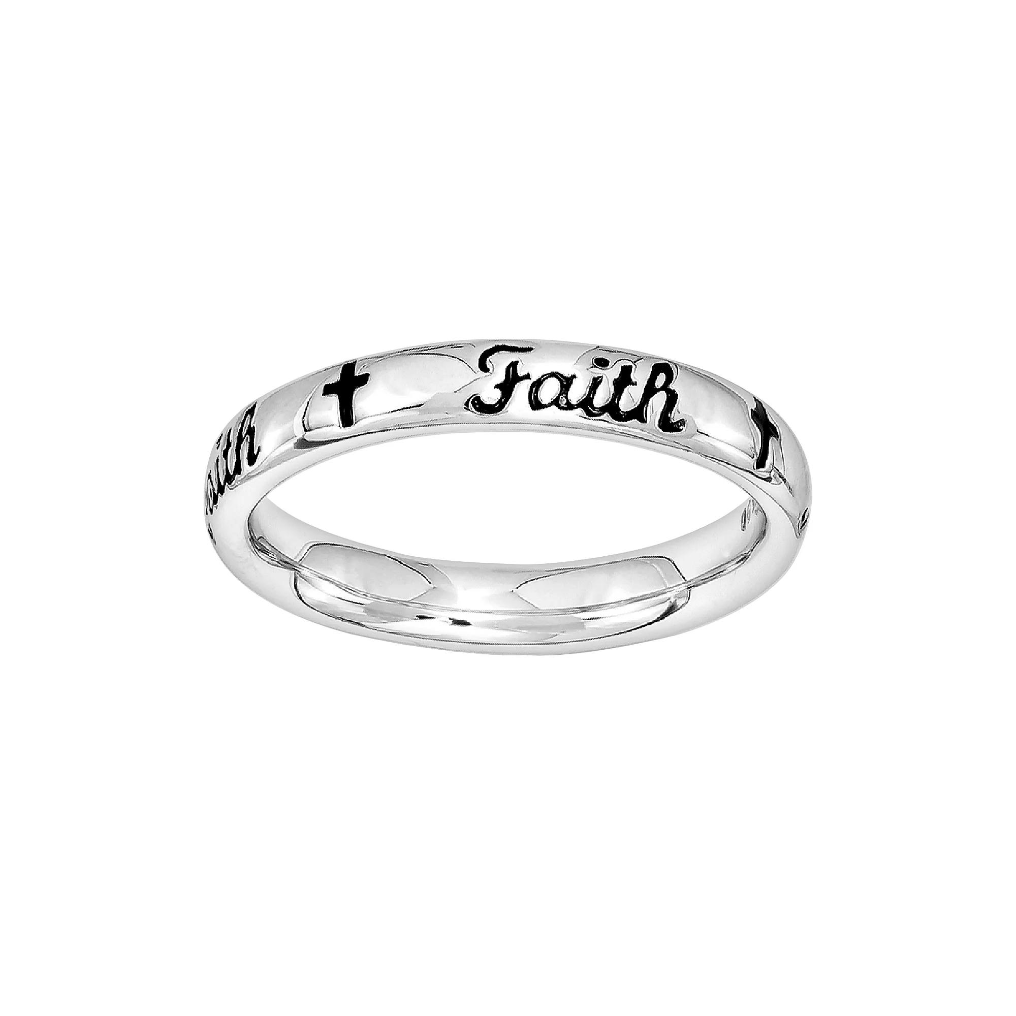 Stacks & Stones Sterling Silver "Faith" Stack Ring, Women's, Size: 7, Black Product Image