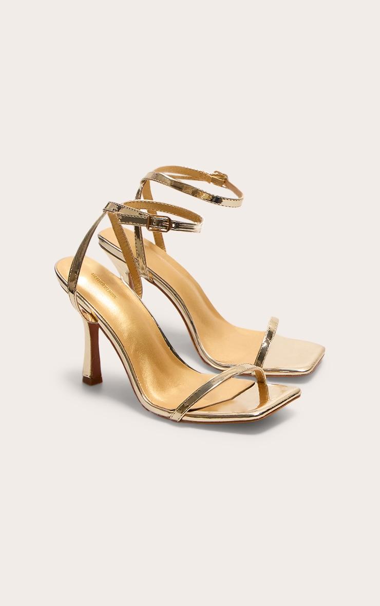 Gold PU Square Toe Barely There Mid Heeled Sandals Product Image