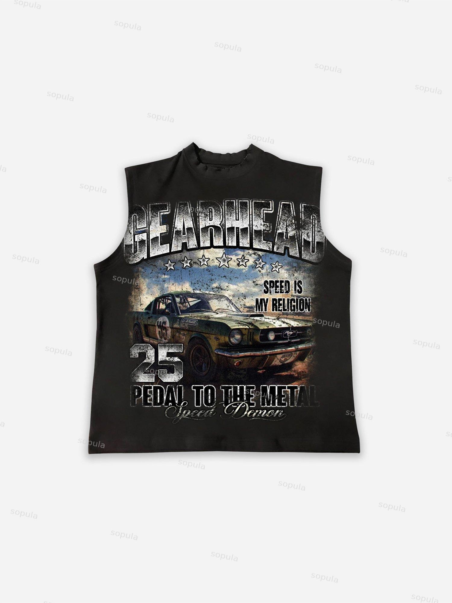 Gearhead Aged Vintage American Muscle Car Graphic Cotton Sleeveless Shirts Tank Top Product Image
