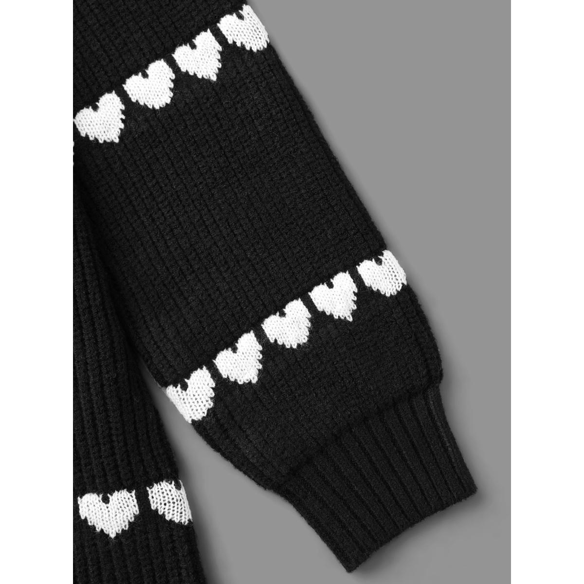 Plus Size Supersoft Essentials Heart Jacquard Pullover Black Women Casual Loose Long Sleeve Round Neck Everyday Pullovers BloomChic 28/5X Product Image