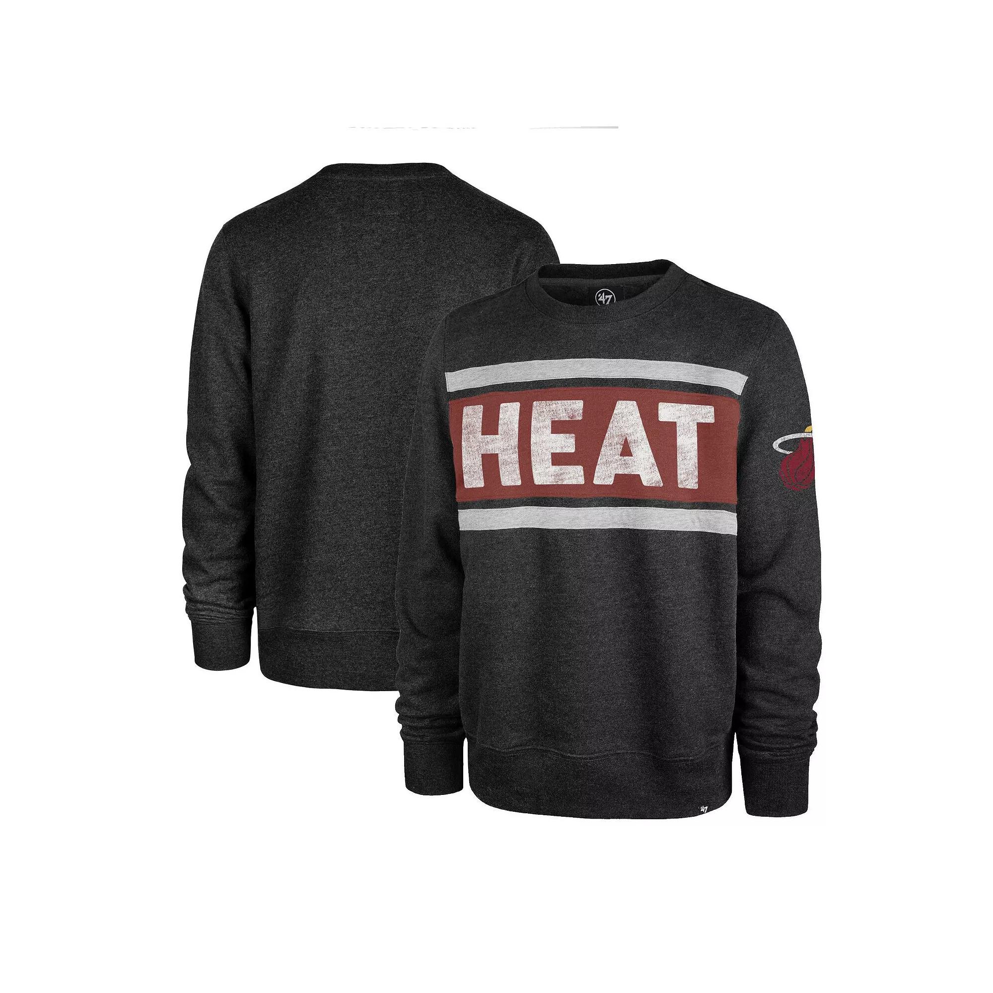 Men's '47 Heather Black Miami Heat Tribeca Emerson Pullover Sweatshirt,  Product Image