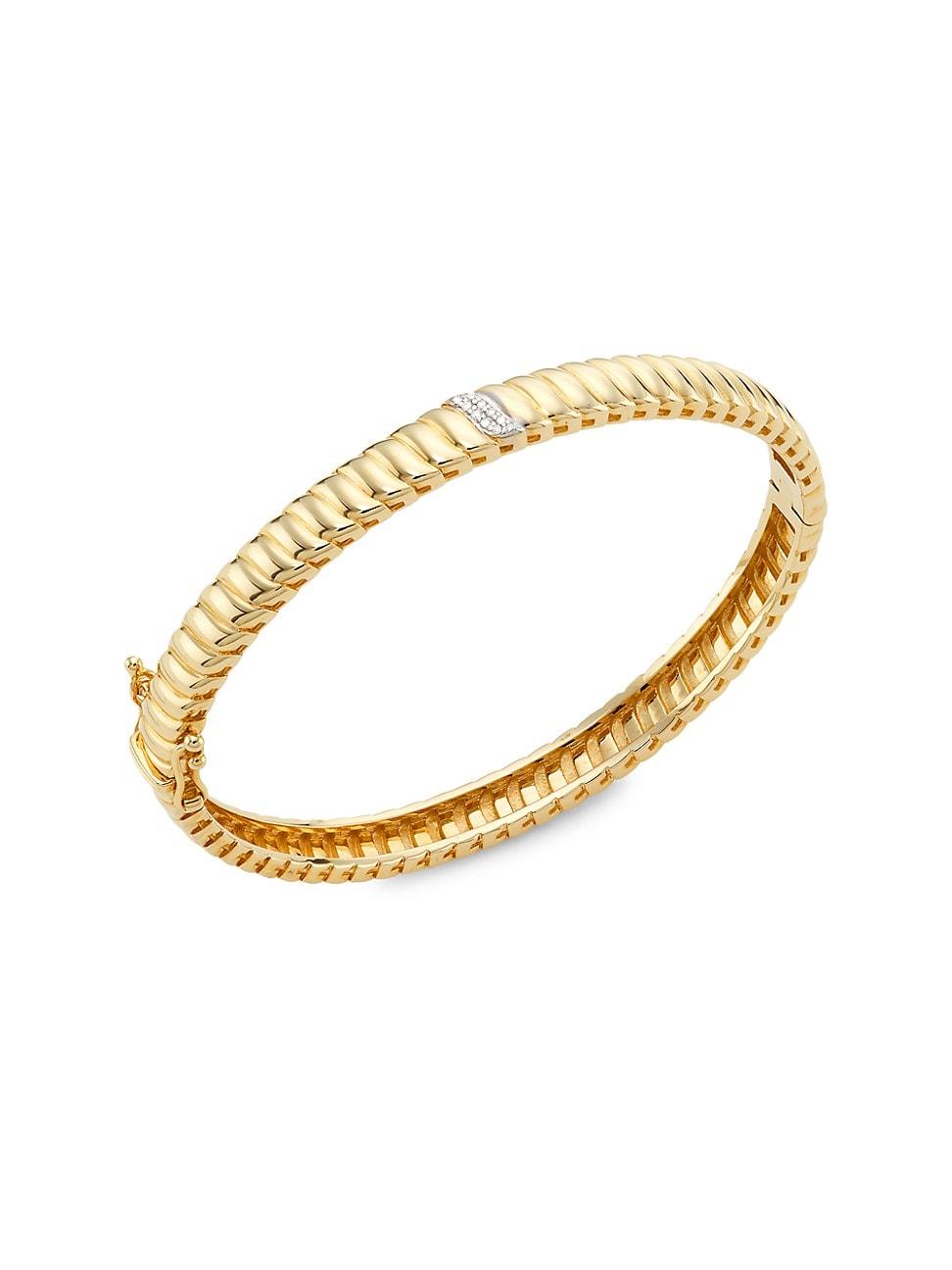 Womens 14K Yellow Gold & 0.03 TCW Diamond Wavy Bangle Product Image