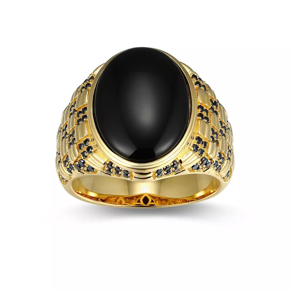 Men's 18k Gold Over Silver Black Onyx & Black Spinel Ring, Size: 12, Gold Tone Product Image