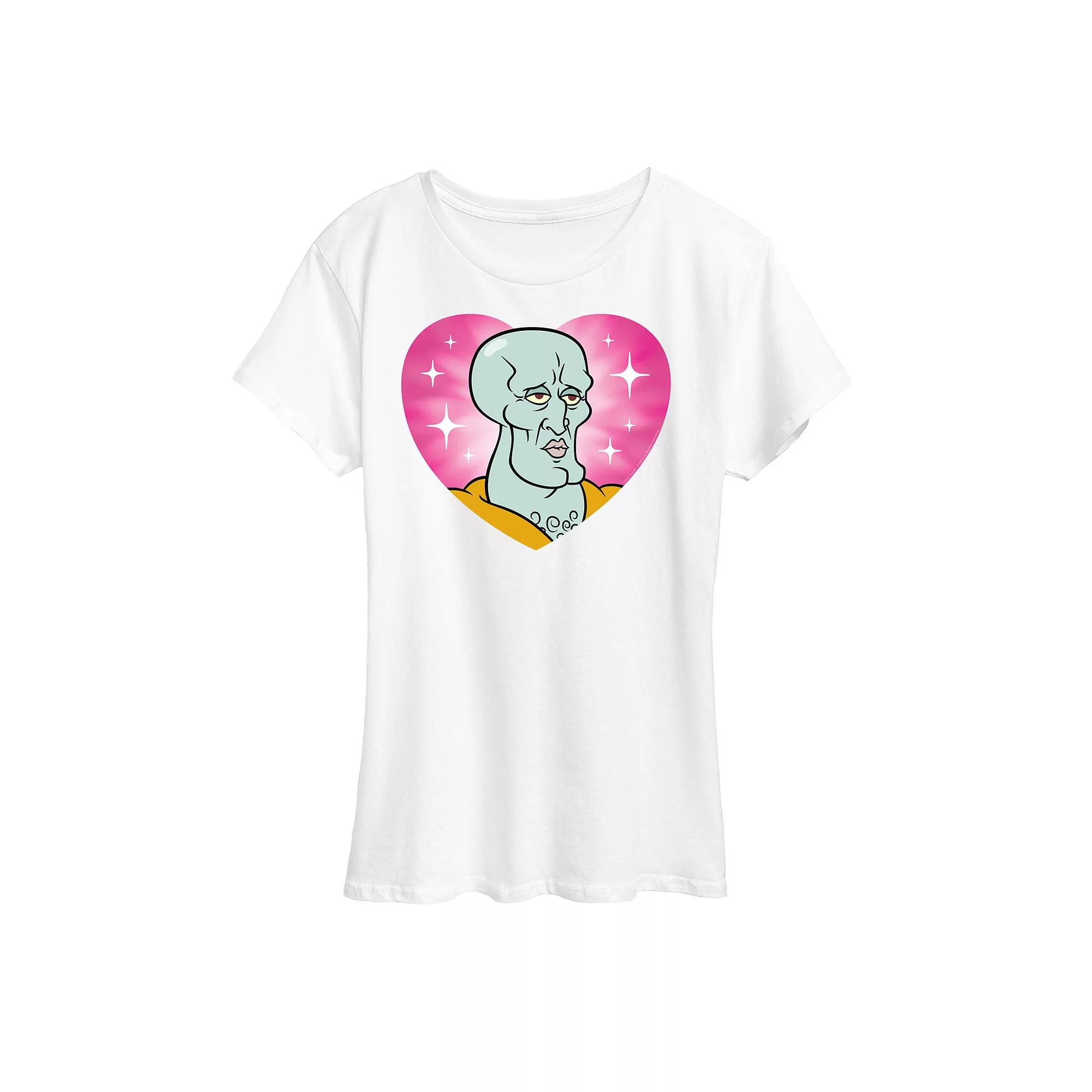 Women's Spongebob Squarepants Handsome Squidward Heart Graphic Tee,  Product Image