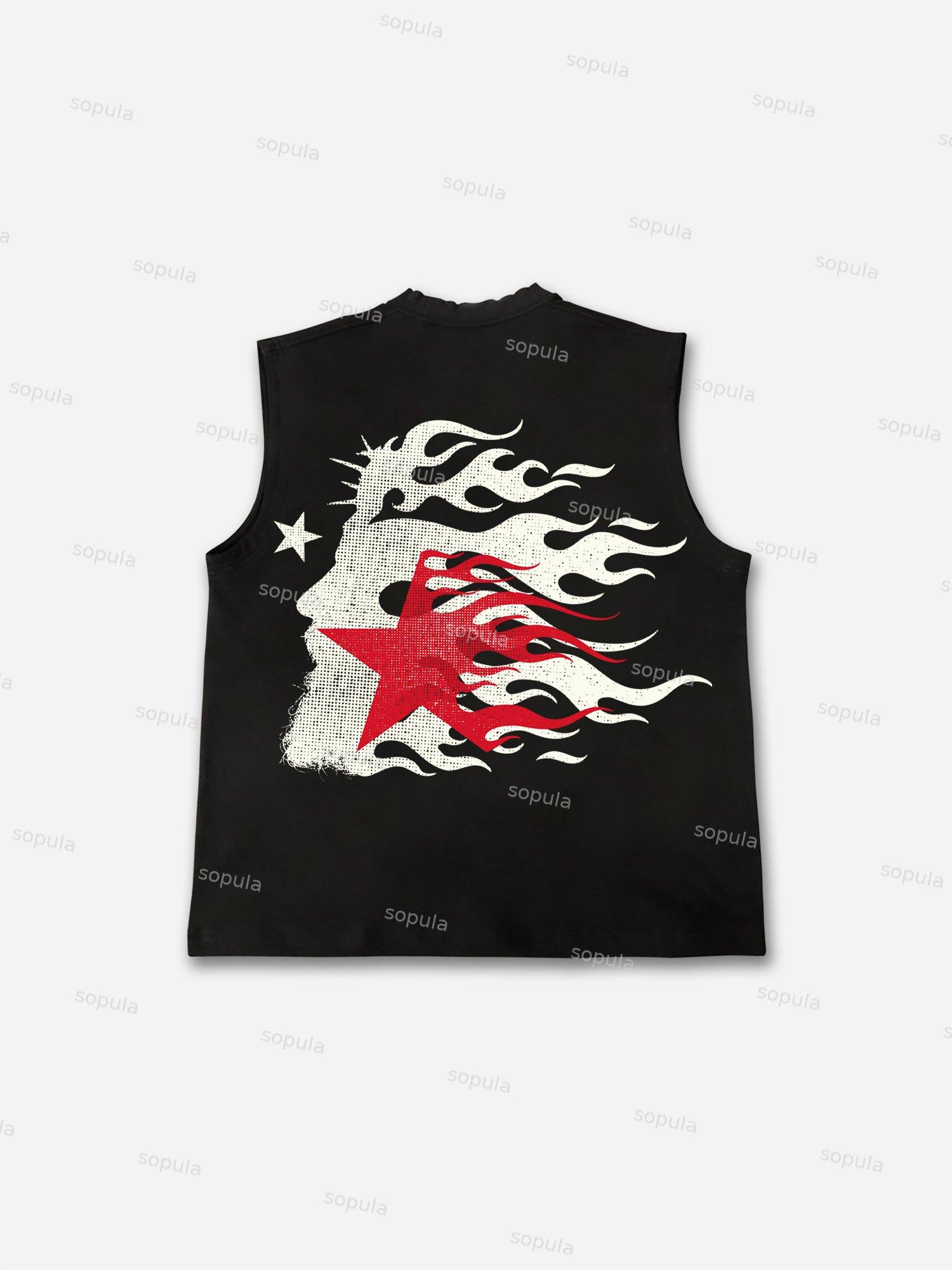 Flame Jesus Silhouette Network Vintage Graphic Vests Product Image