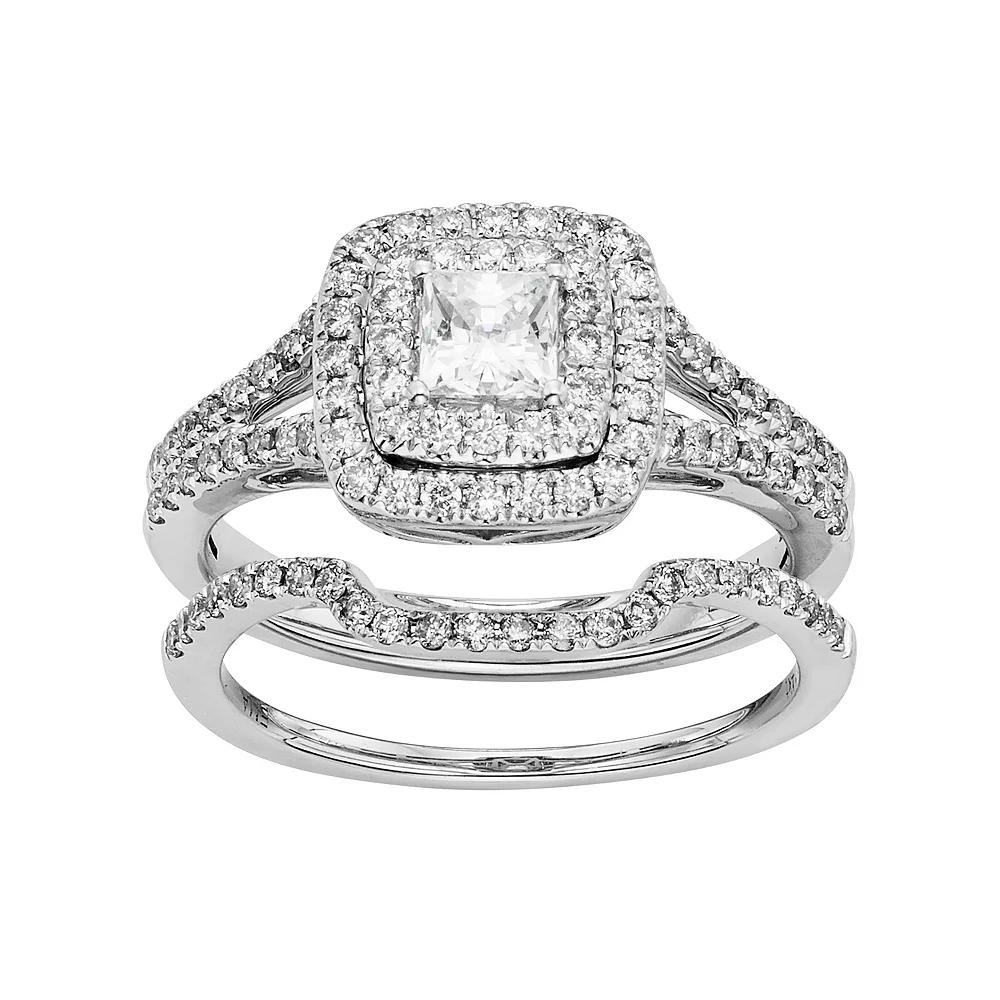 The Regal Collection IGL Certified Diamond Square Halo Engagement Ring Set in 14k White Gold (1 Carat T.W.), Women's, Size: 6 Product Image