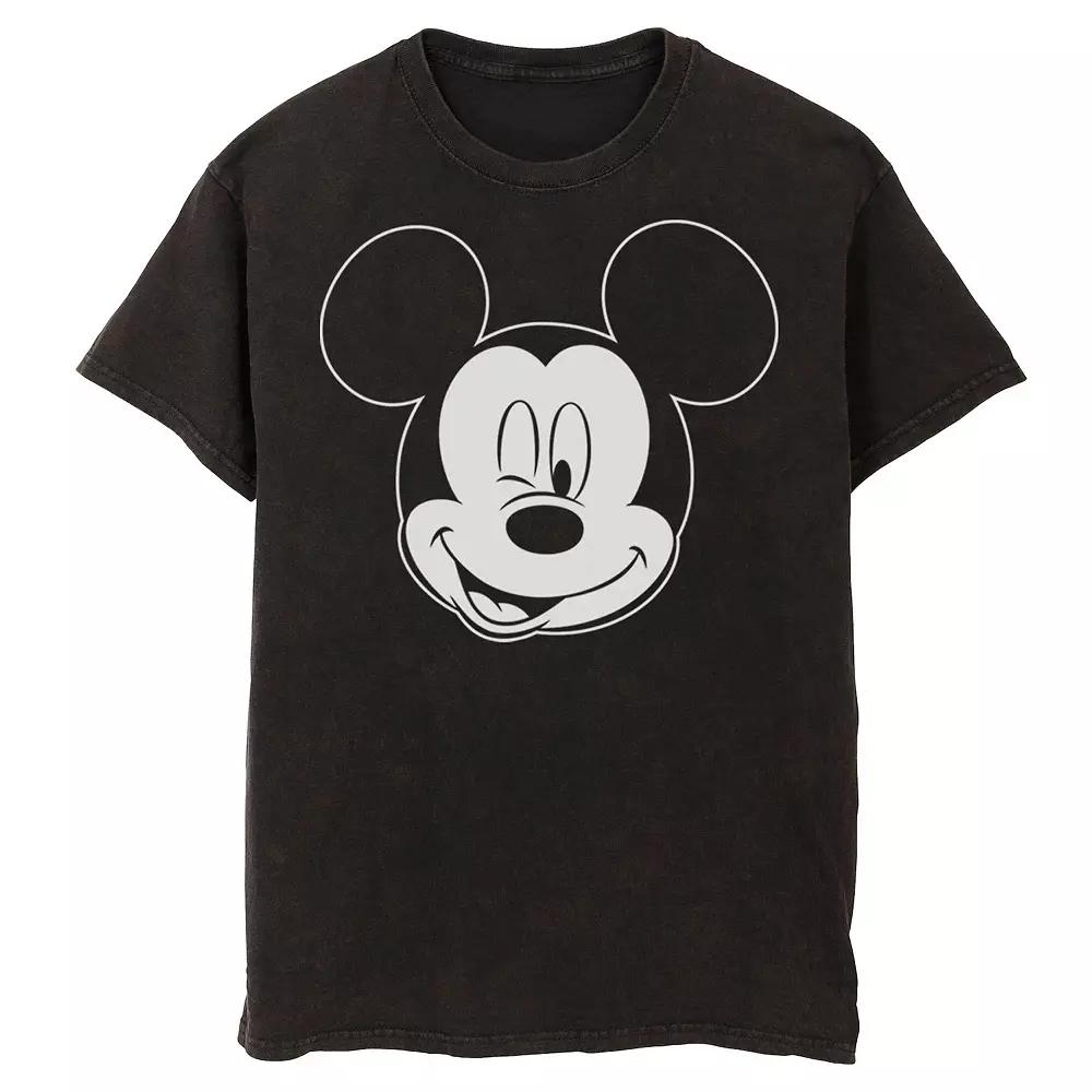 Men's Disney Mickey Mouse Large White Outline Winking Face Bomabrd Wash Tee,  Product Image