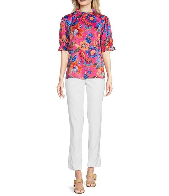 Ali Miles Floral Ruffle Round Neck Elbow Sleeve Print Popover Tunic Product Image