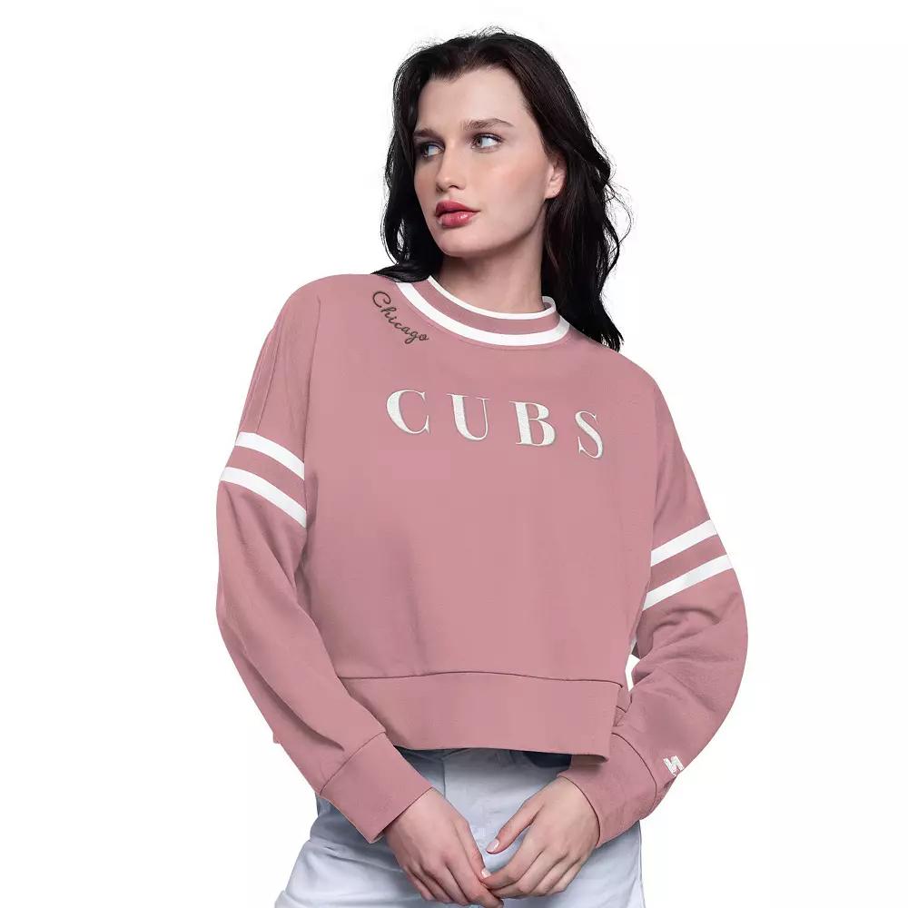 Women's Starter Pink Chicago Cubs Power Play Cropped Pullover Sweatshirt,  Product Image