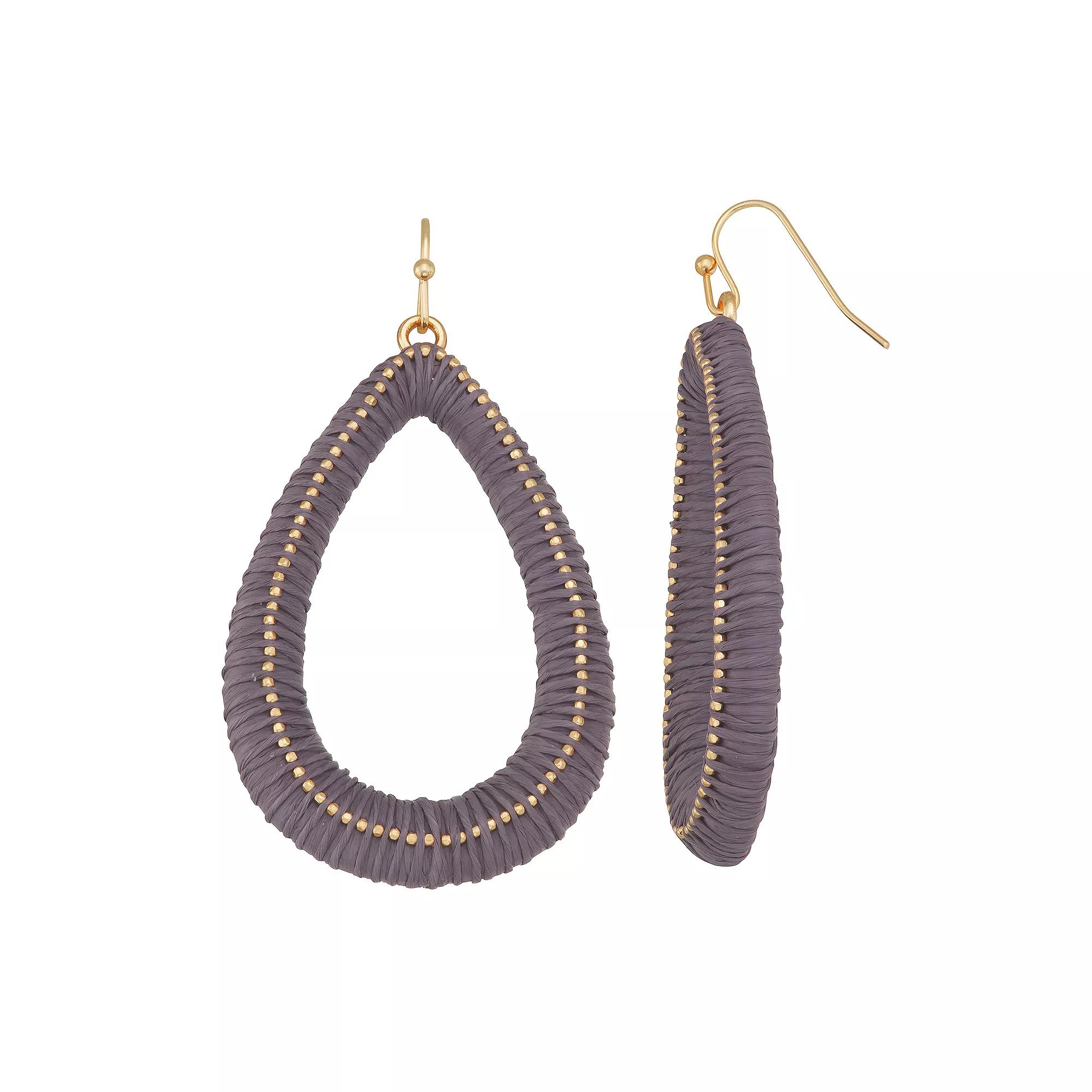 Sonoma Goods For Life® Gold Tone Raffia Teardrop Earrings, Women's, Grey Product Image