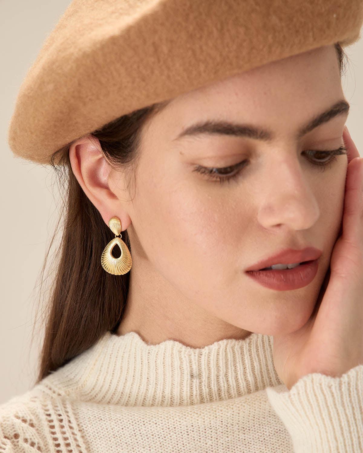 Gold Water Drops Cutout Earrings Product Image