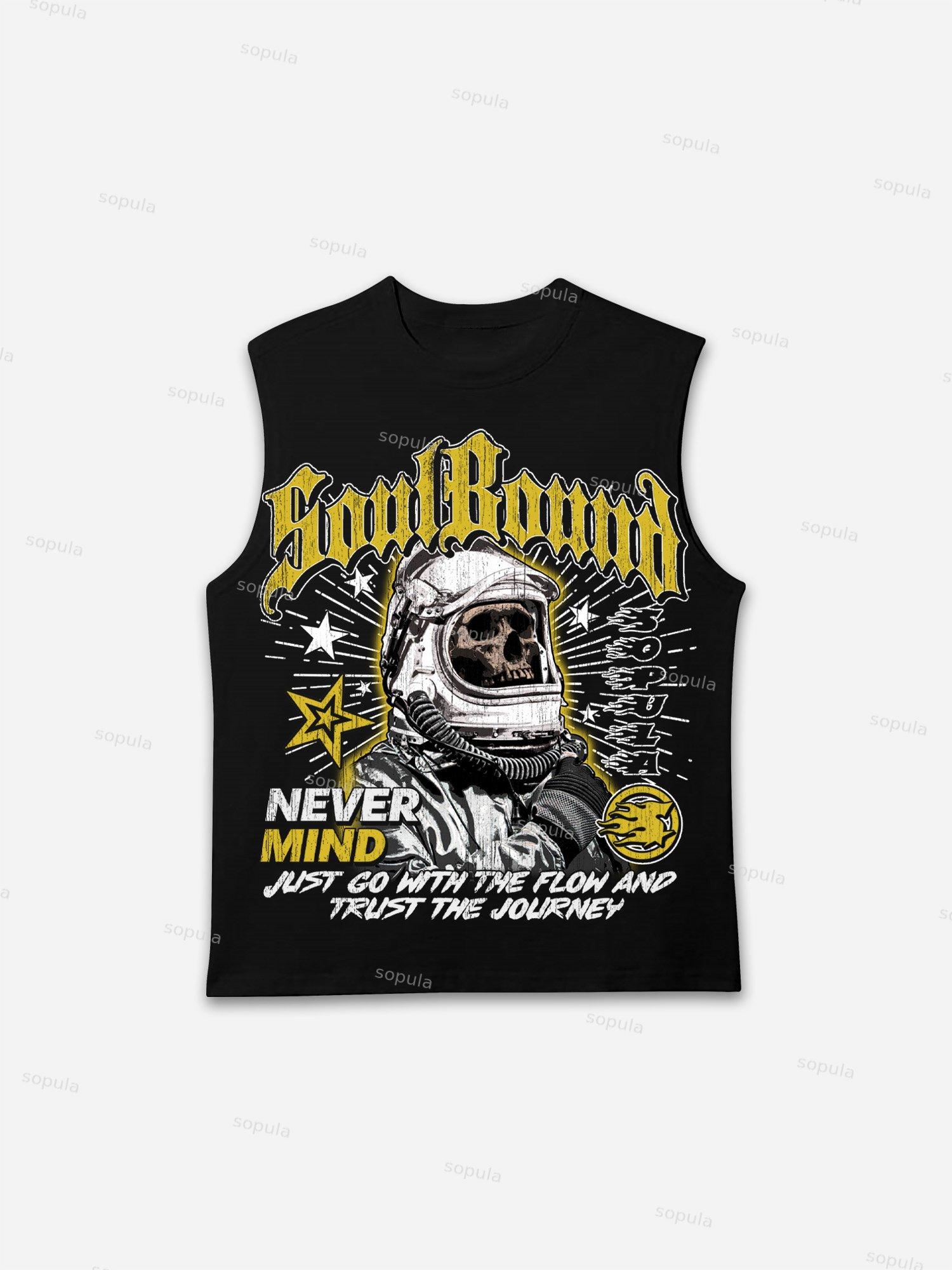Sopula Skull Astronaut Vintage Graphic Cotton Tank Top Product Image