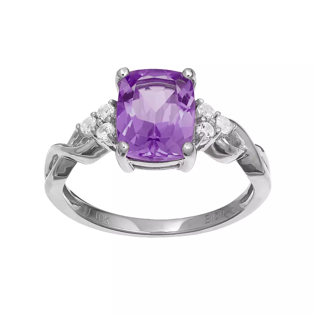 Gemminded 10k White Gold Amethyst & White Topaz Ring, Women's, Size: 7, Purple Product Image