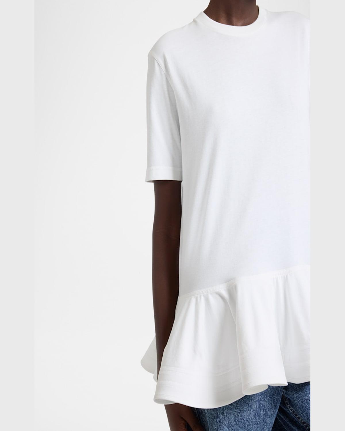 ALAÏA Oversized Poplin-trimmed Cotton-jersey Peplum T-shirt In White Product Image