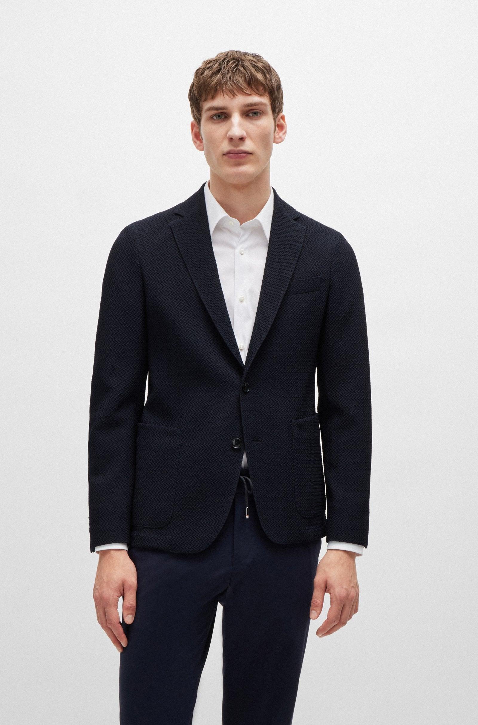 BOSS Slim-Fit Jacket in Wool-Blend Seersucker Fabric Product Image