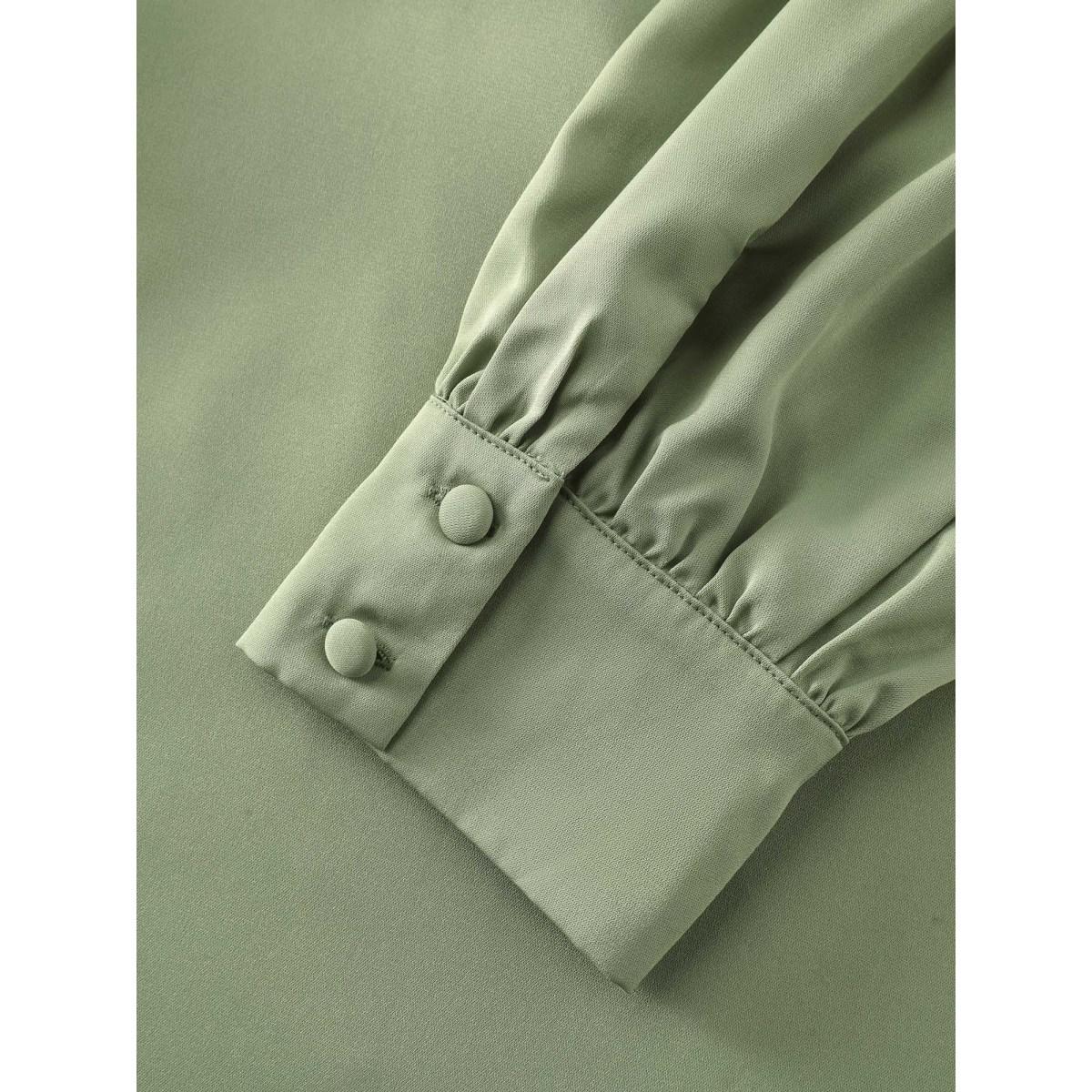 Plus Size Pleated Waist Deep V-Neck Midi Dress Sage Women Timeless Gathered V-neck Extra Long Sleeve Curvy BloomChic 12/L Product Image