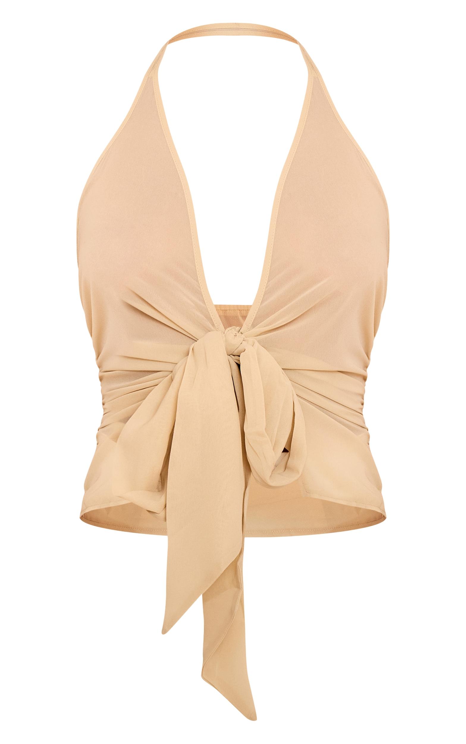 Petite Almond Sheer V Neck Drape Detail Top Product Image