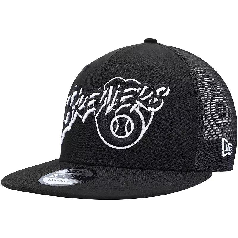 Men's New Era Black Milwaukee Brewers Street Trucker 9FIFTY Snapback Hat Product Image