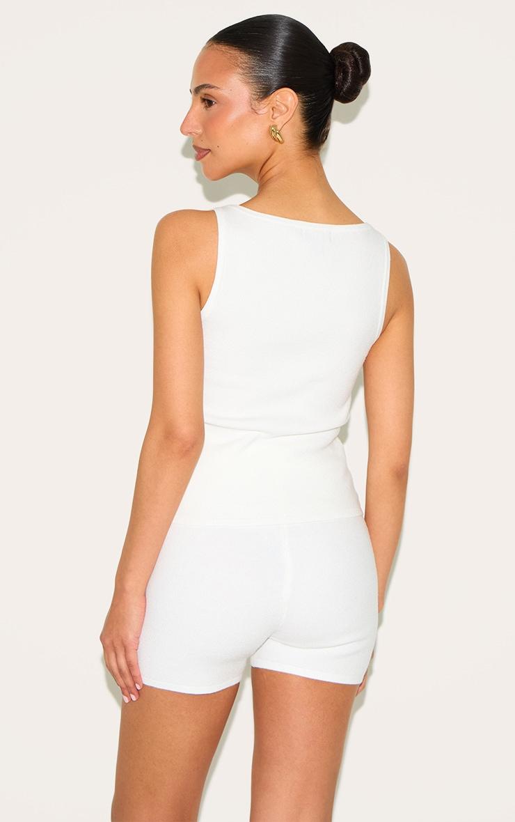 Petite White Knitted Diamante Boatneck Long Top Product Image