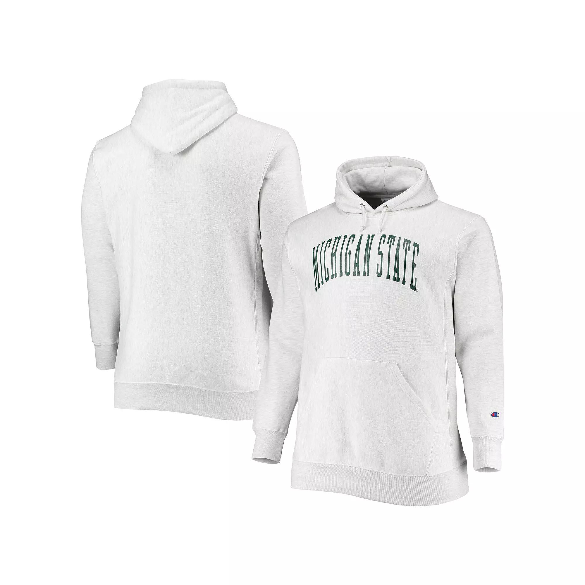 Men's Champion Heathered Gray Michigan State Spartans Big & Tall Reverse Weave Fleece Pullover Hoodie Sweatshirt,  Product Image