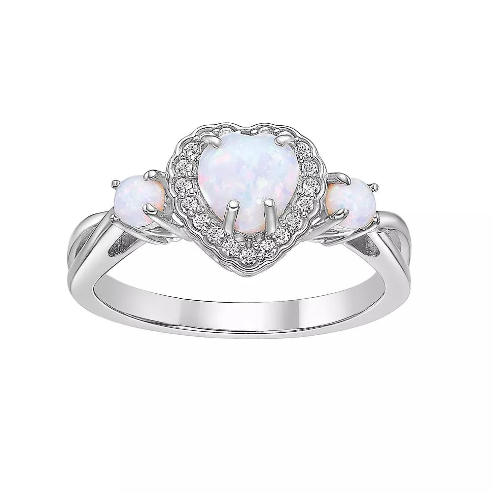 Gemminded Sterling Silver Lab-Created Opal & Lab-Created White Sapphire Ring, Women's, Size: 5 Product Image