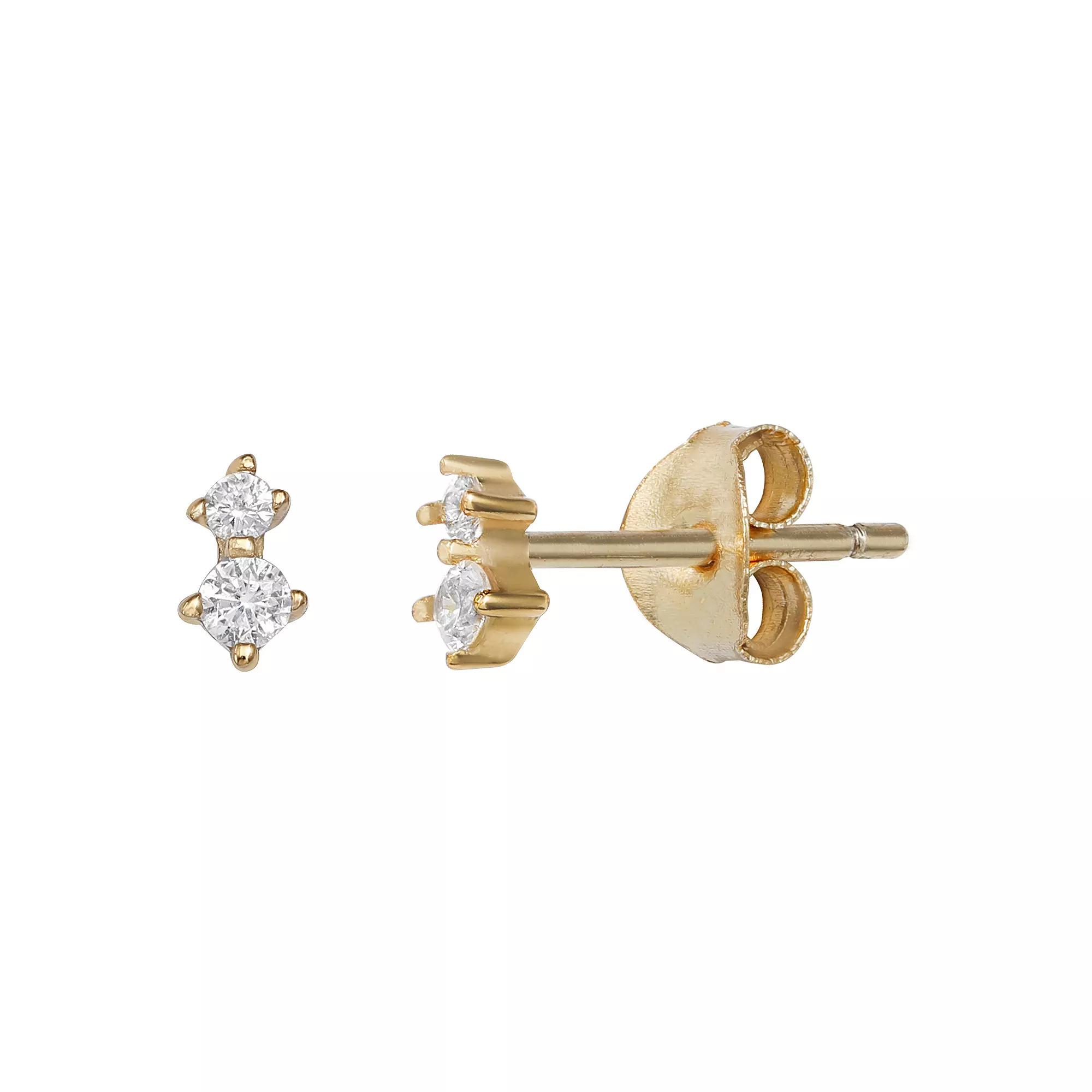 PRIMROSE 18k Gold Over Silver Double Cubic Zirconia Stud Earrings, Women's, Gold Tone Product Image