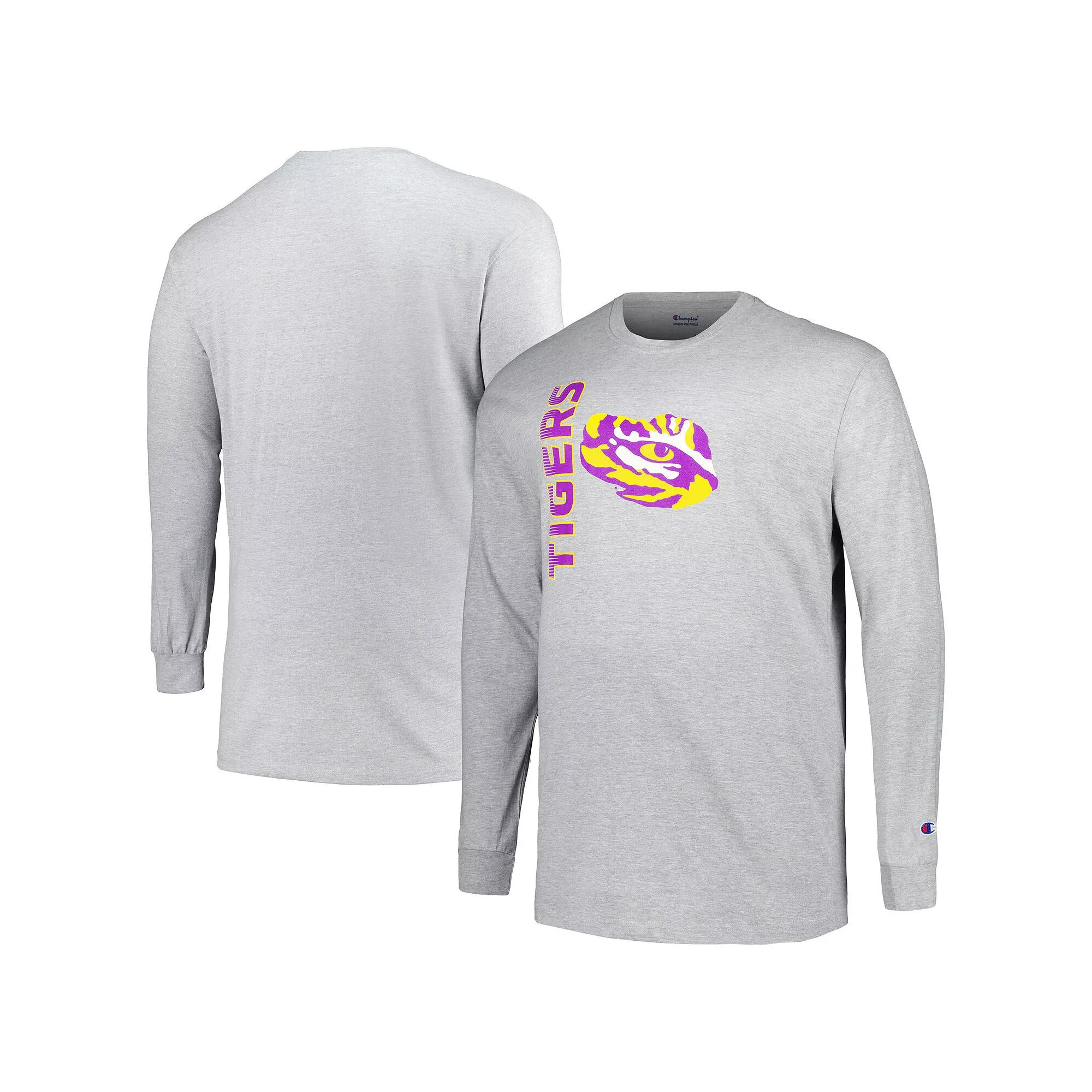 Men's Champion Heather Gray LSU Tigers Big & Tall Mascot Long Sleeve T-Shirt,  Product Image