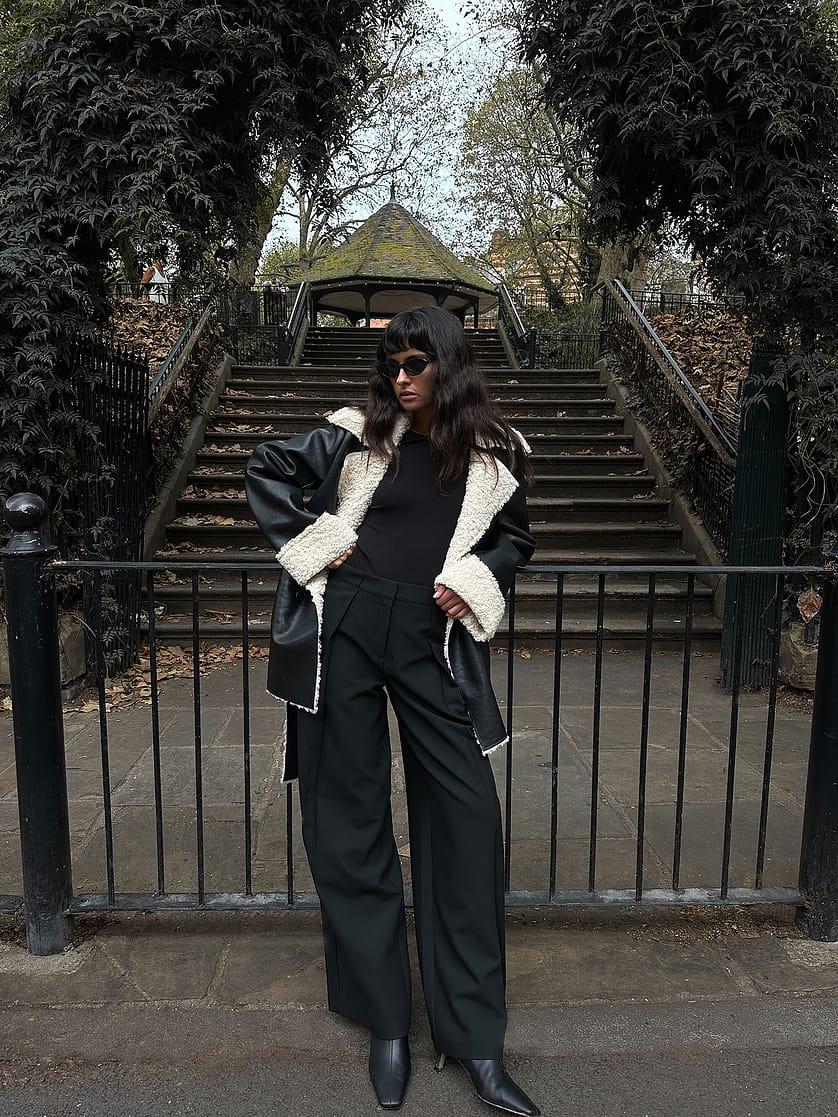 Short Teddy Detail Pu Coat Product Image