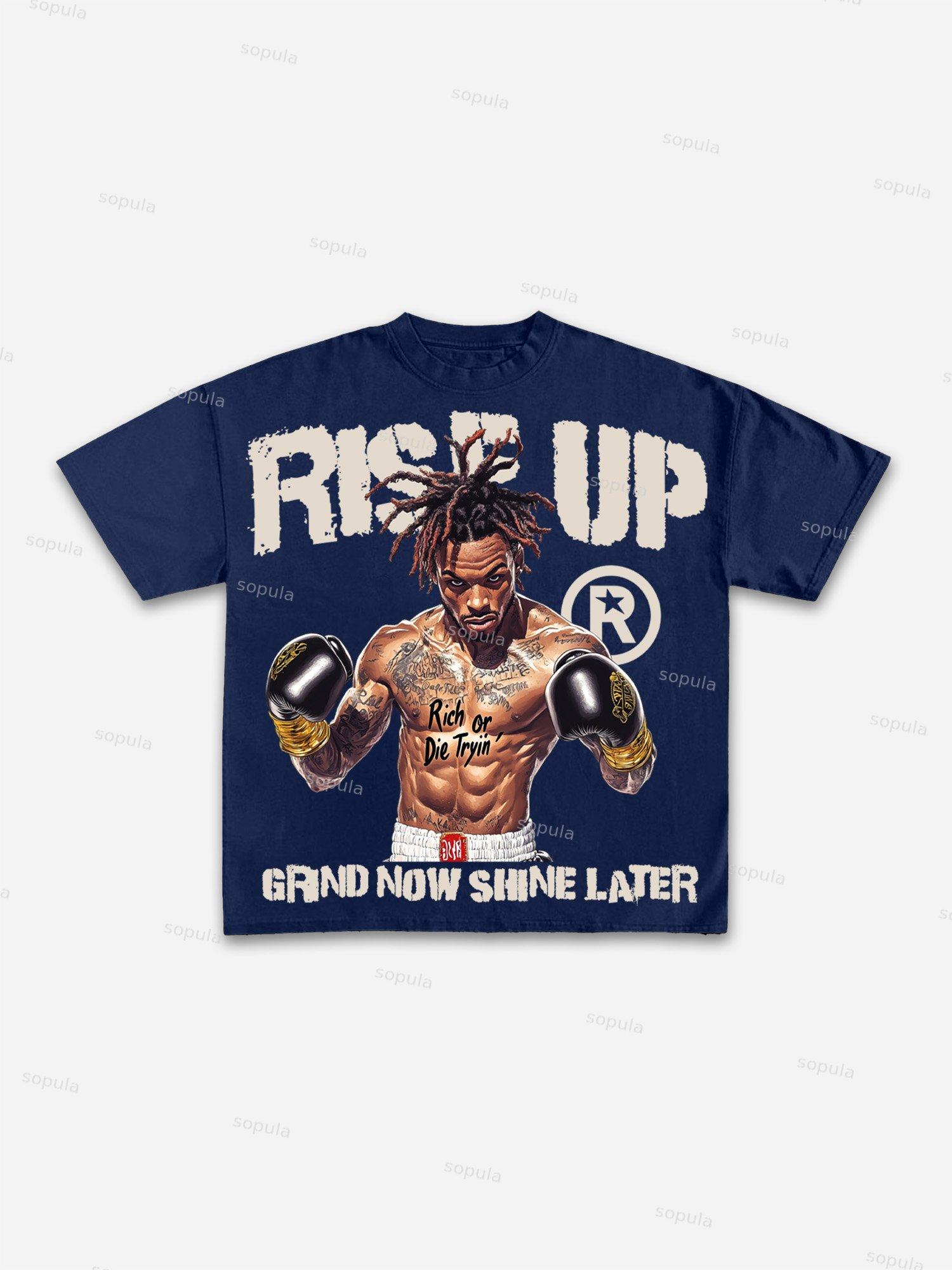 Rise Up Street Boxer Retro Graphic Cotton T-shirt Product Image