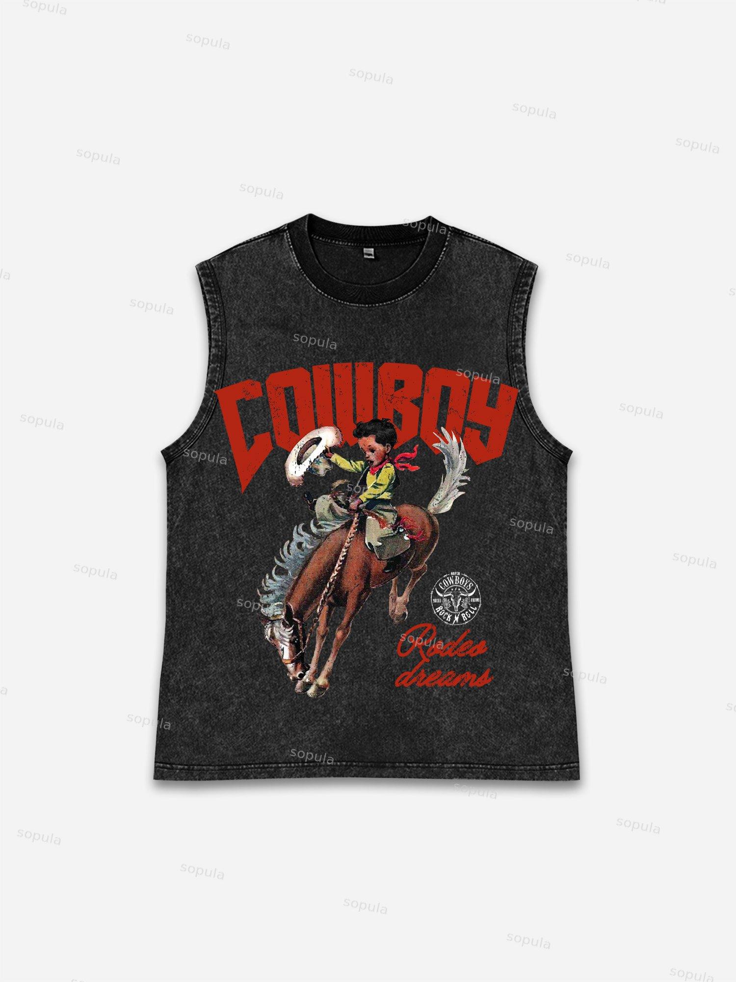 Sopula Cowboy Rodeo Dreams Print Wash Tank Top Product Image