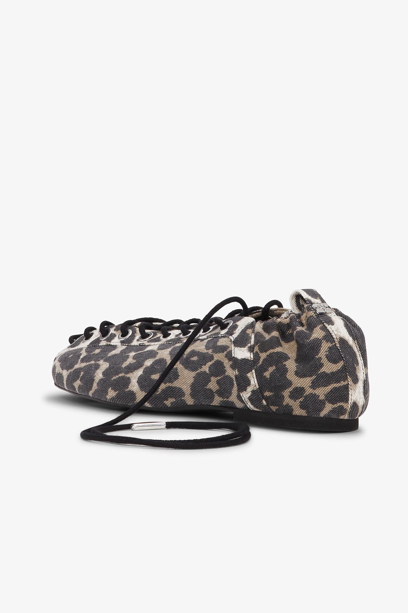 Leopard Printed Denim Lace-Up Ballerinas Product Image