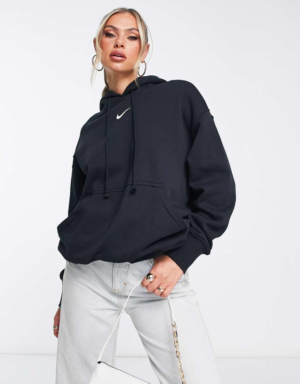 Nike Womens Nike Phoenix Fleece OS Pullover Hoodie - Womens Black/White Product Image