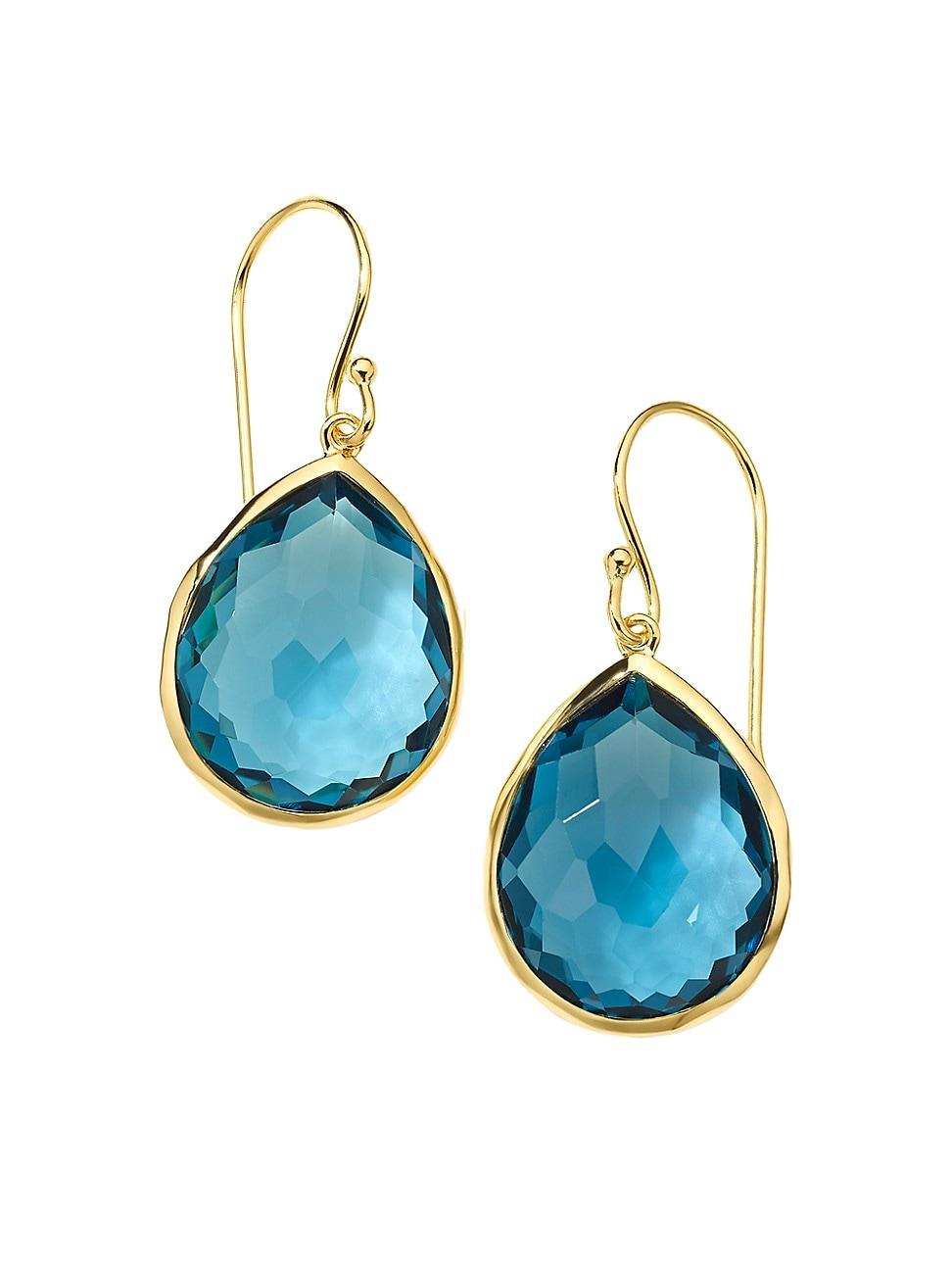 Womens Rock Candy Medium 18K Green Gold & London Blue Topaz Teardrop Earrings Product Image