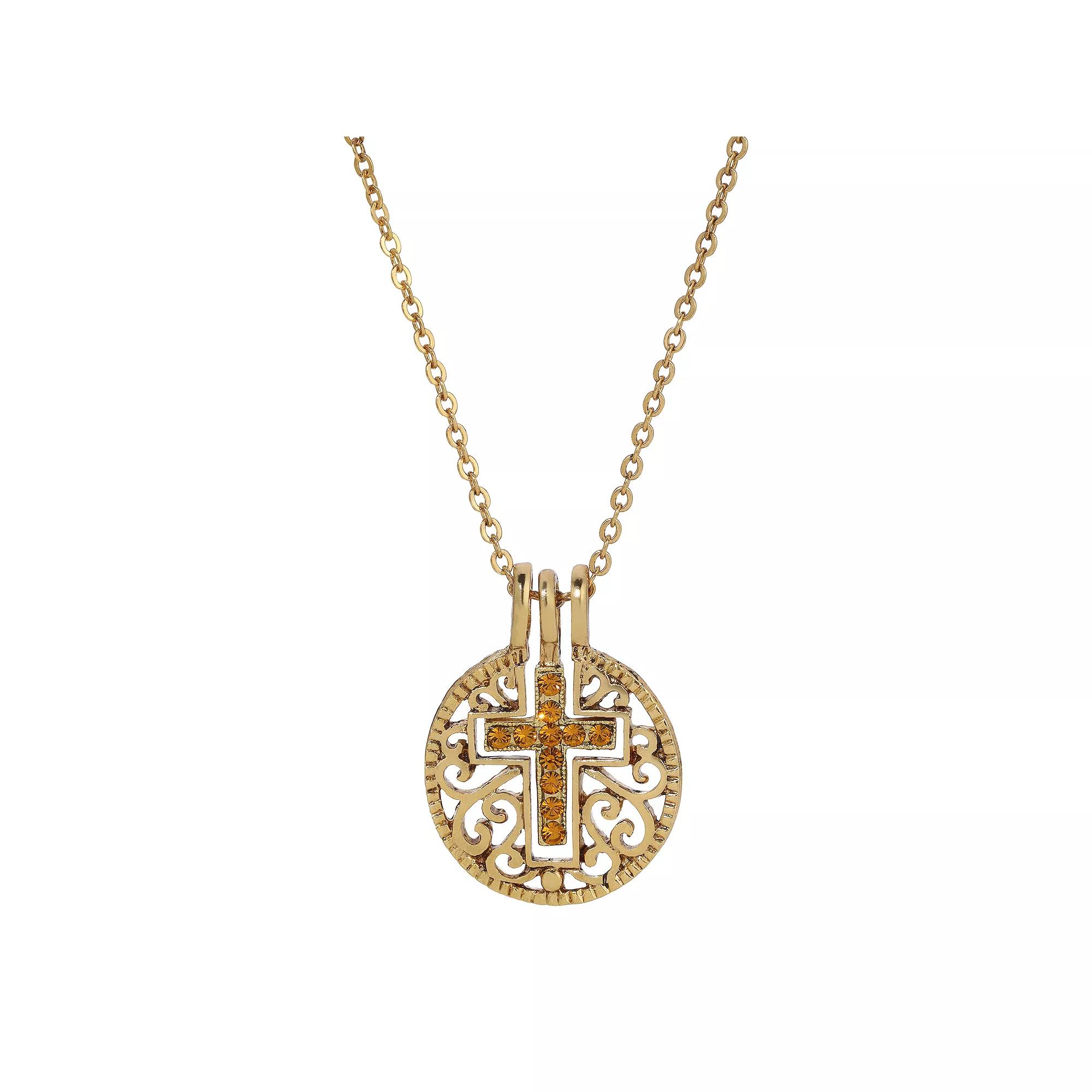 1928 Gold Tone Birthstone Crystal Cross Pendant Necklace, Womens, November Product Image
