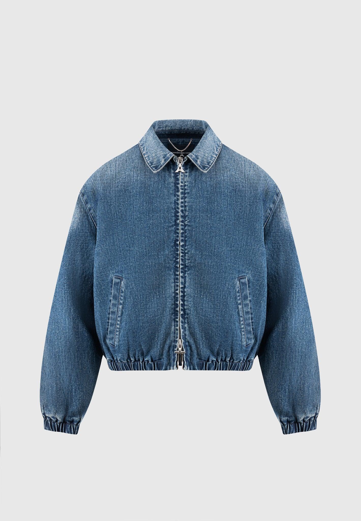 Denim Padded Cropped Bomber Jacket - Mid Blue Male Product Image