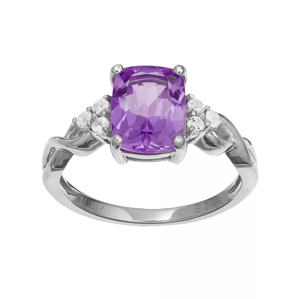 Gemminded 10k White Gold Amethyst & White Topaz Ring, Women's, Size: 7, Purple Product Image