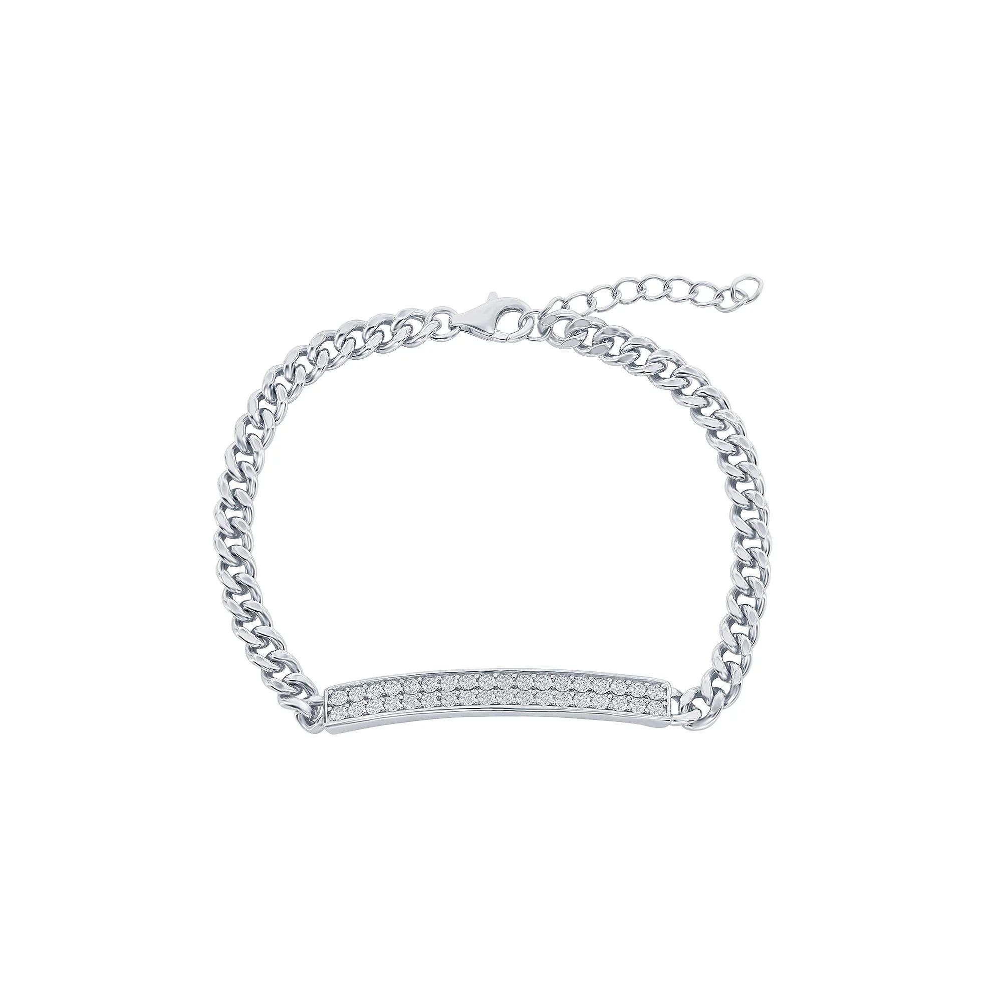 Argento Bella Sterling Silver Micro Pave ID Cuban Chain Bracelet, Women's,  Product Image