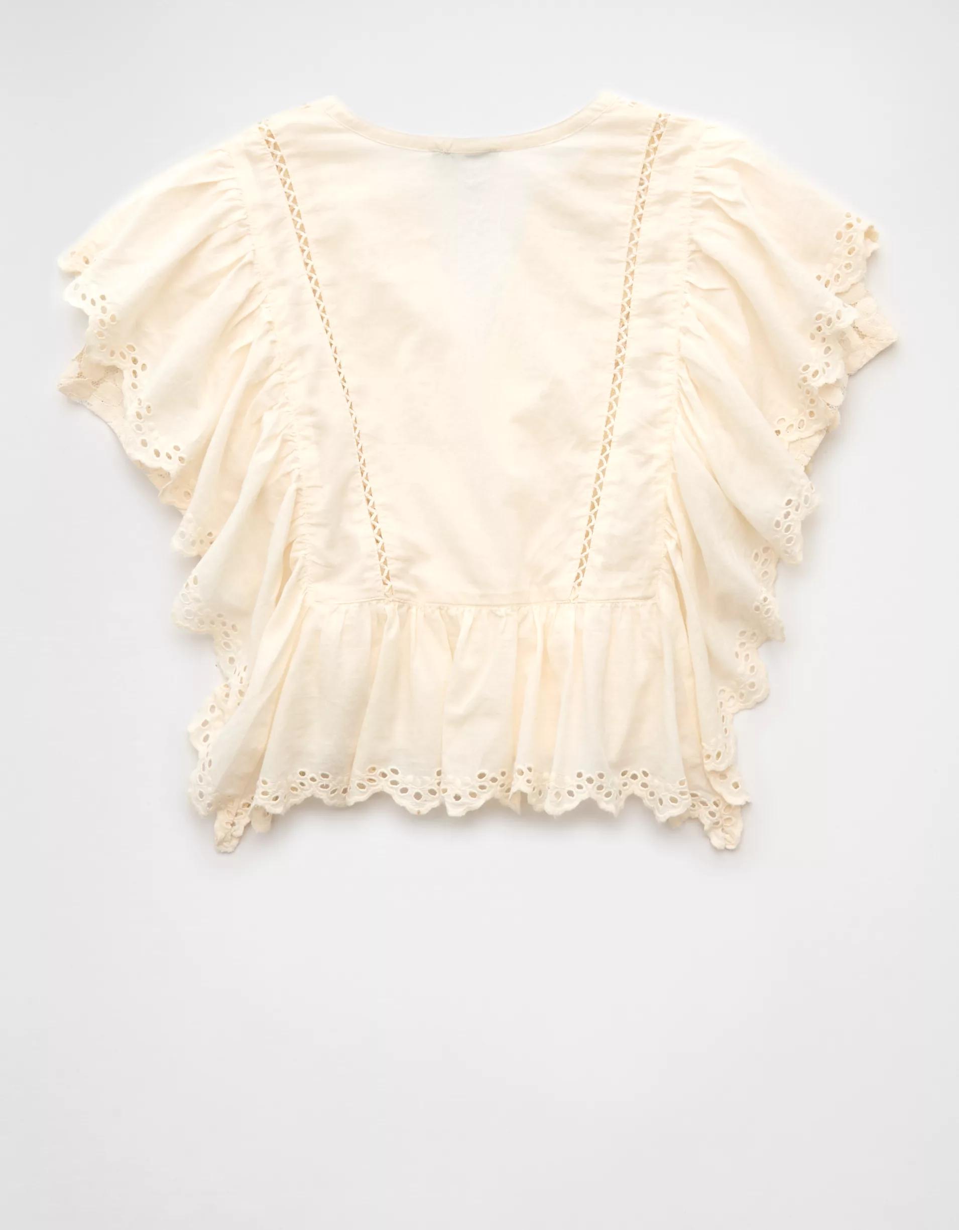 AE Notch Neck Ruffle Blouse Womens Product Image