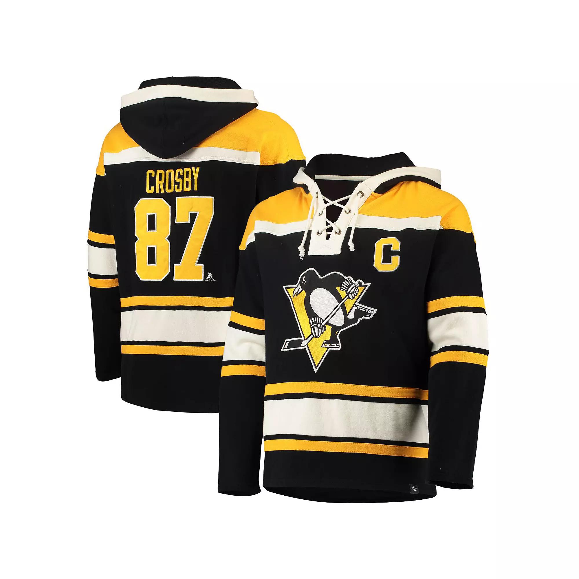 Men's '47 Sidney Crosby Black Pittsburgh Penguins Player Name & Number Lacer Pullover Hoodie,  Product Image