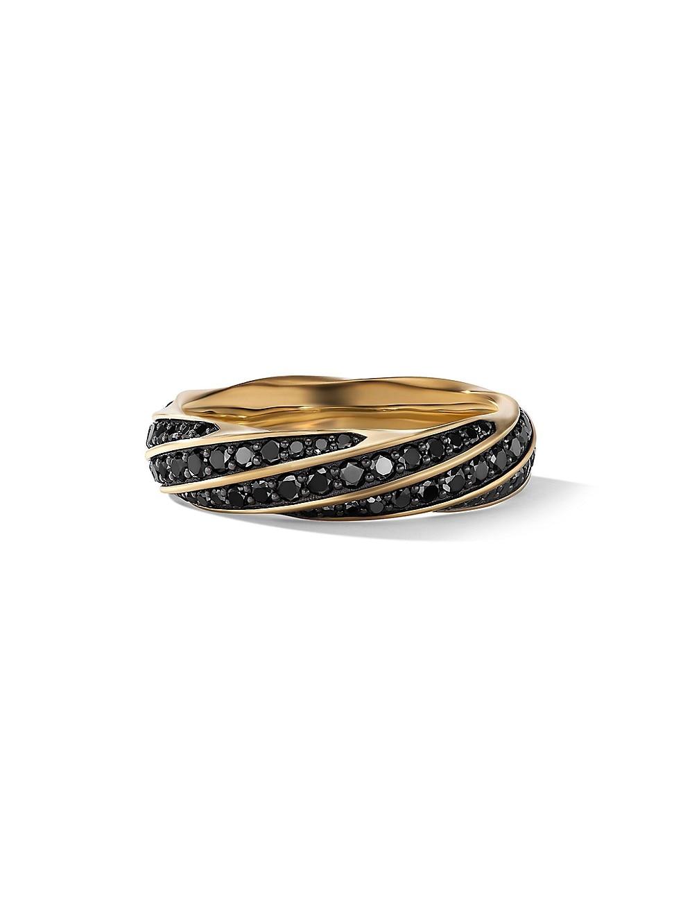 David Yurman Mens 18K Yellow Gold Cable Edge Black Diamond Pave Ring Product Image