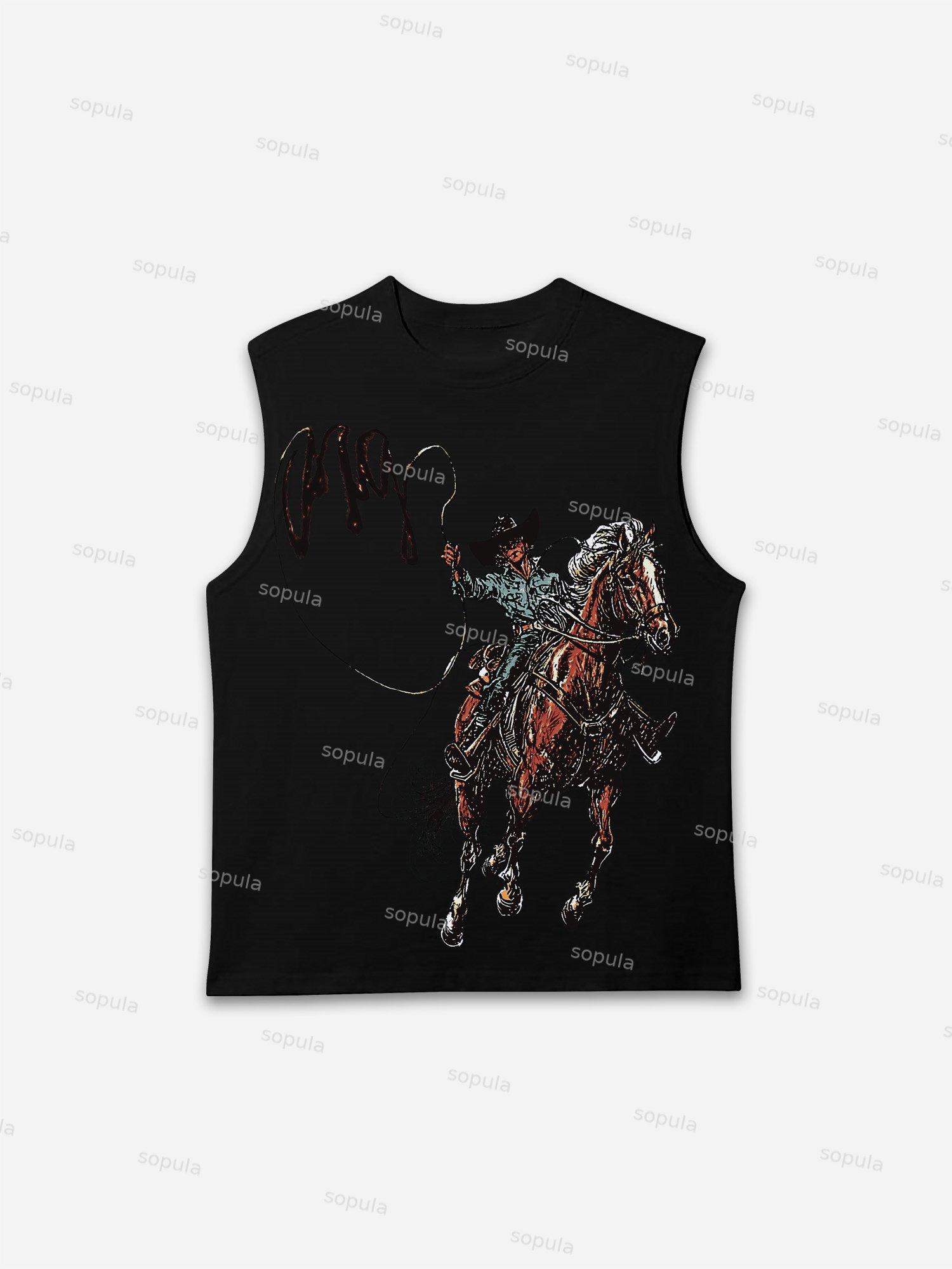 Men's Vintage Western Cowboy Graphic Sleeveless Shirts Tank Top Product Image