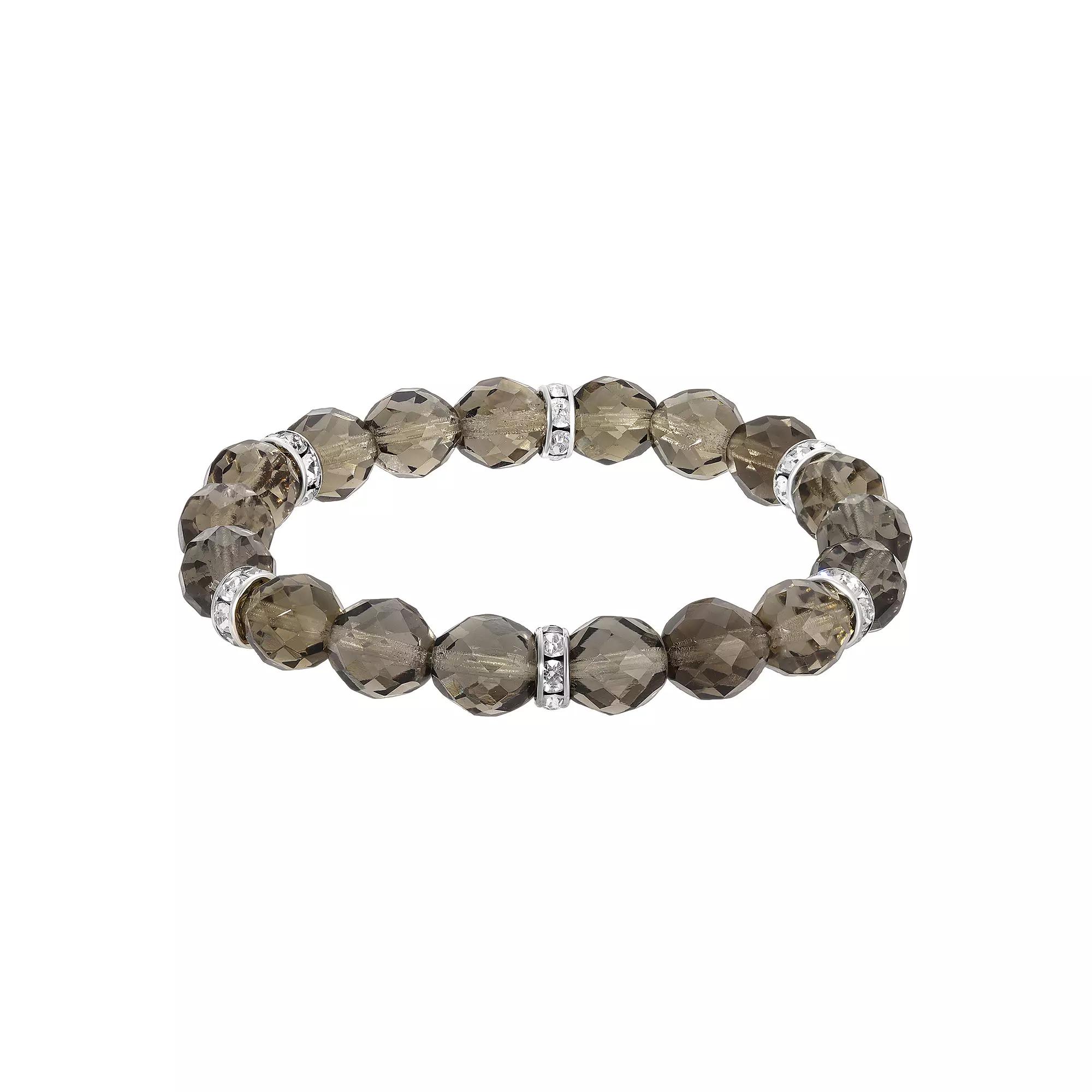 1928 Silver Tone Crystal Bead Stretch Bracelet, Women's, Black Product Image