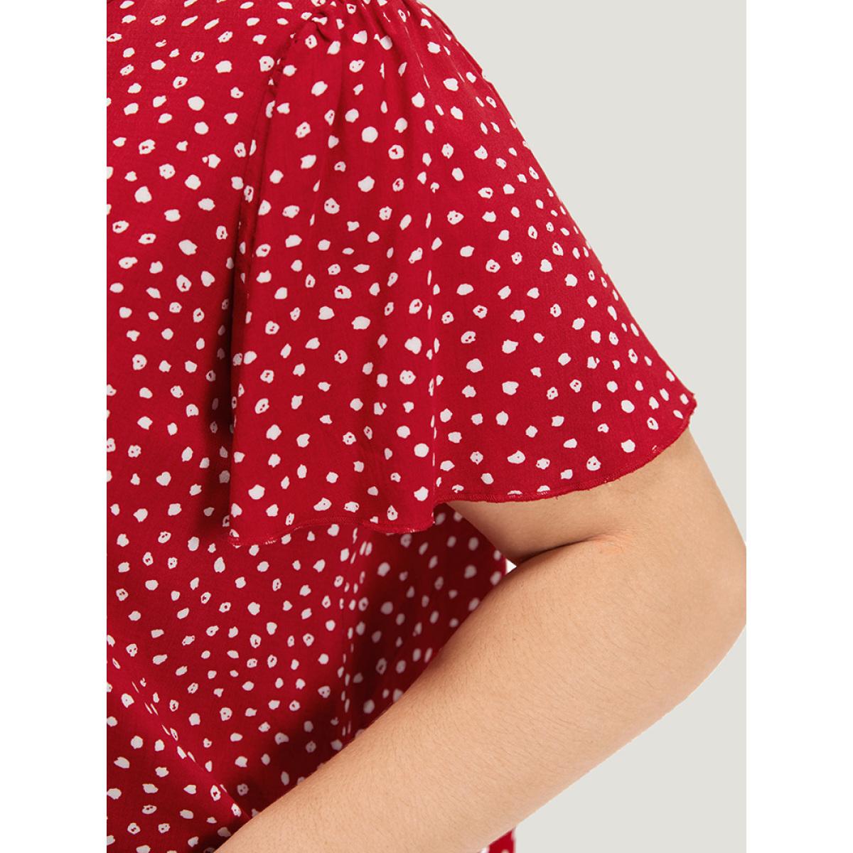 Plus Size Scarlet Polka Dot Keyhole Flutter Sleeve Layered Hem Blouse Women Elegant Short sleeve Keyhole Cut-Out Dailywear Blouses BloomChic 30/6X Product Image