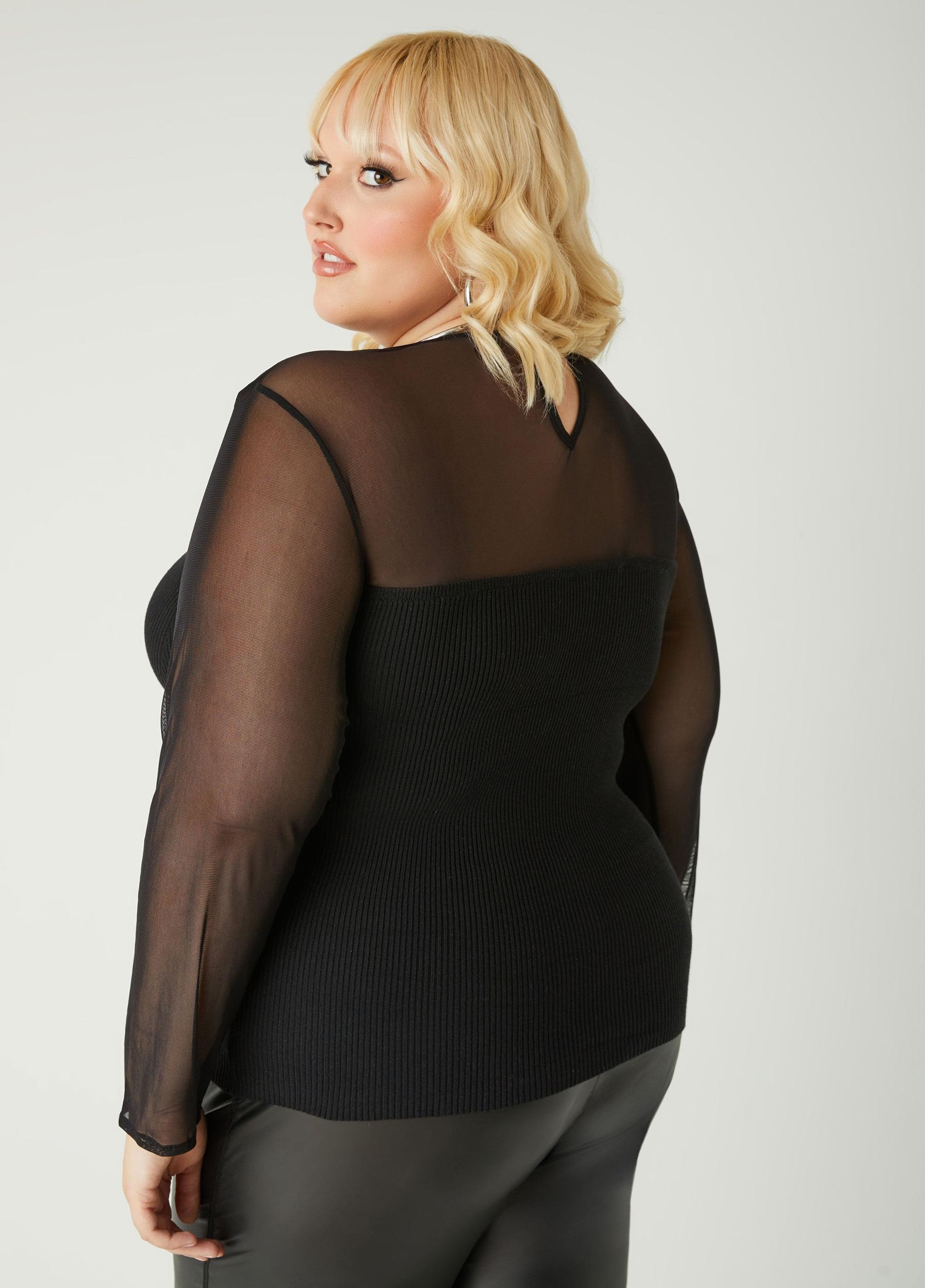 Mesh Paneled Ribbed Top Product Image