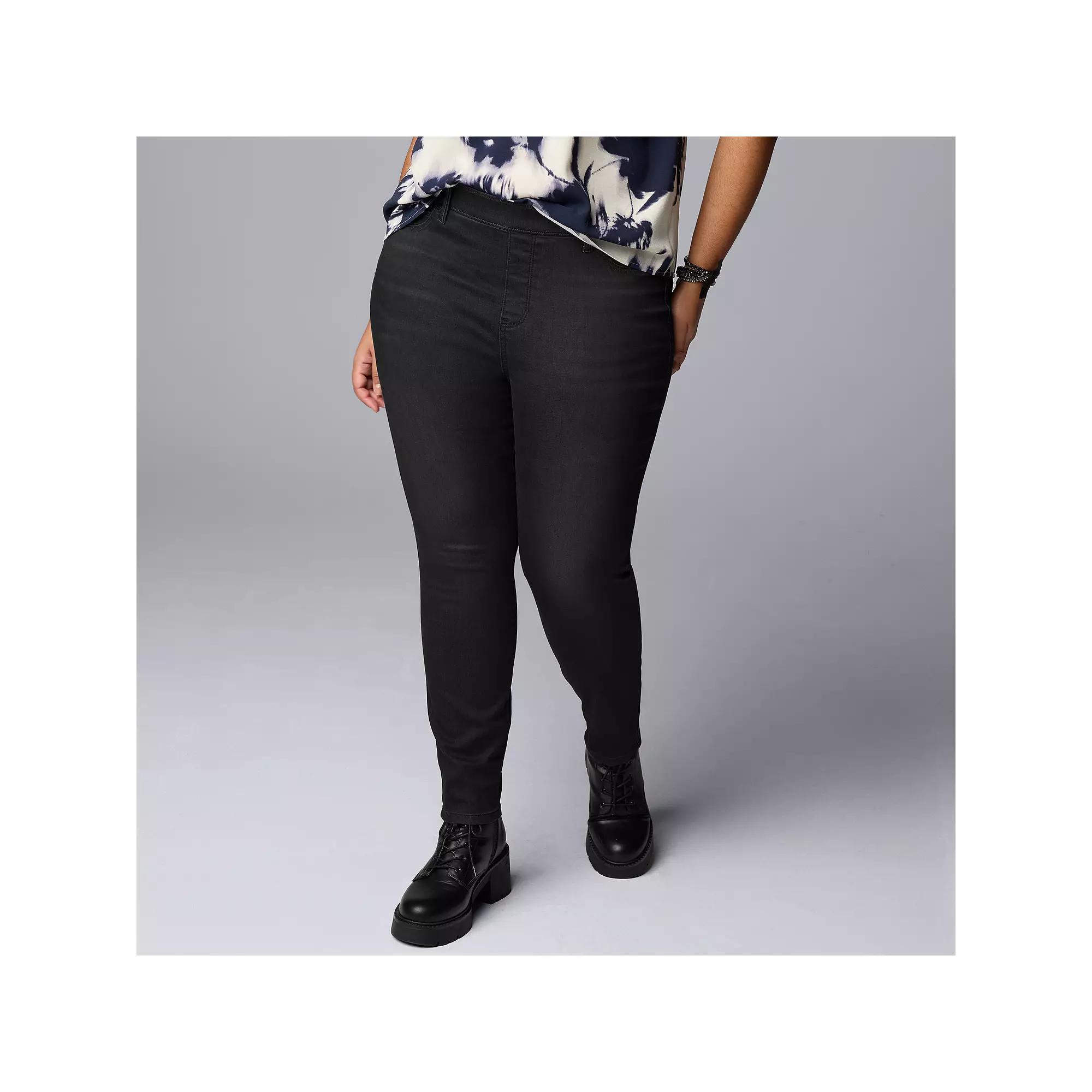 Plus Size Simply Vera Vera Wang Mid-Rise Denim Shaping Leggings, Women's, Size: 2XL, Black Rinse Product Image