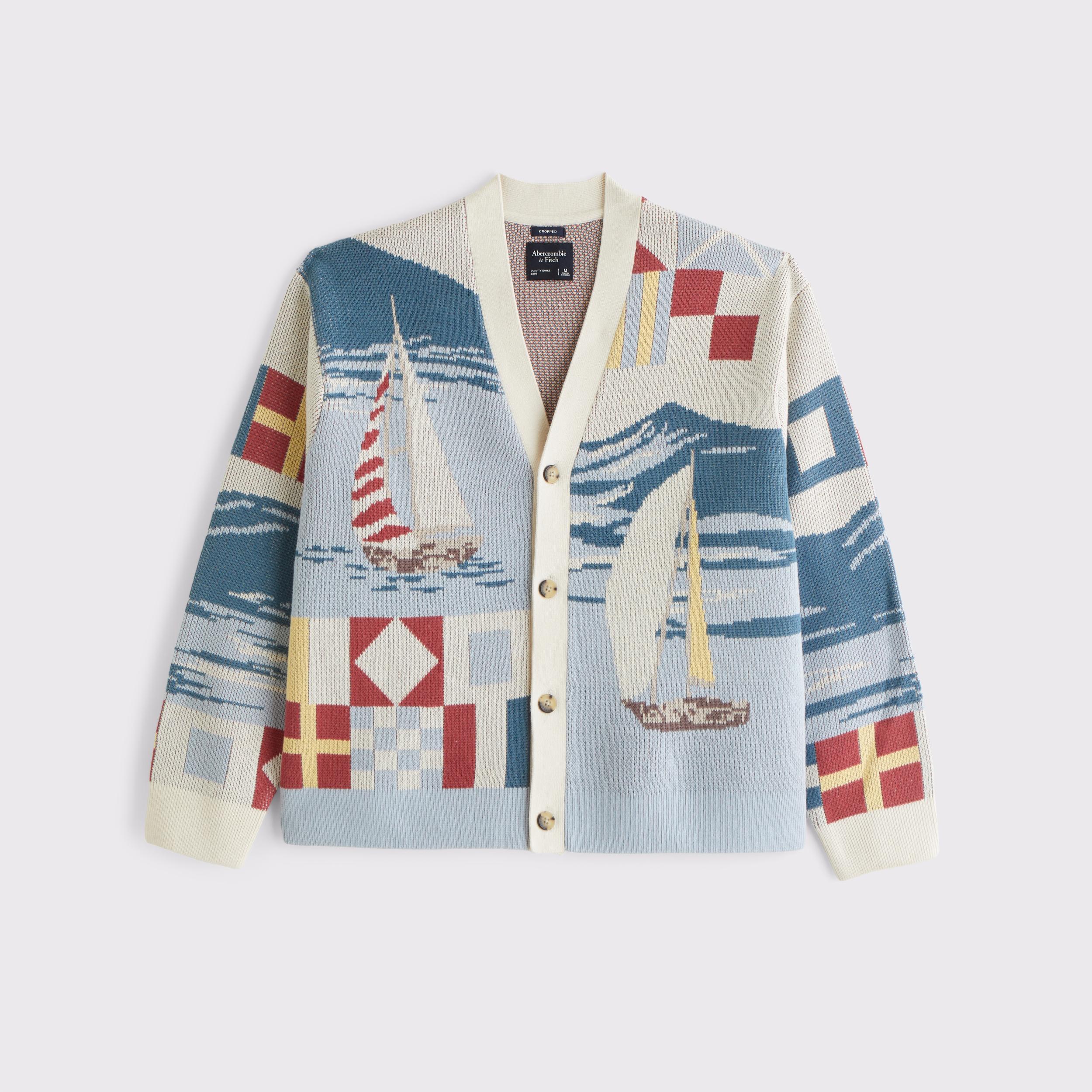 Nautical Graphic Patchwork Cardigan Product Image