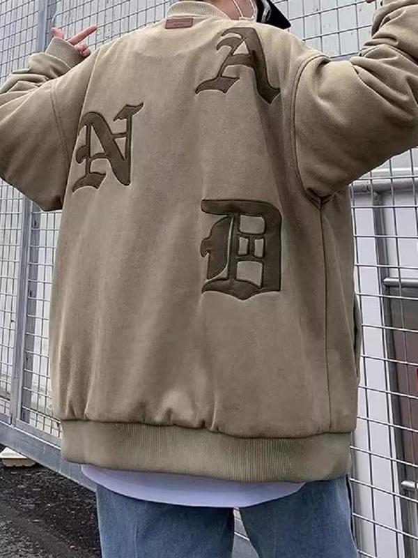 Men's Suede Embroidery Couple Style Varsity Jacket Product Image